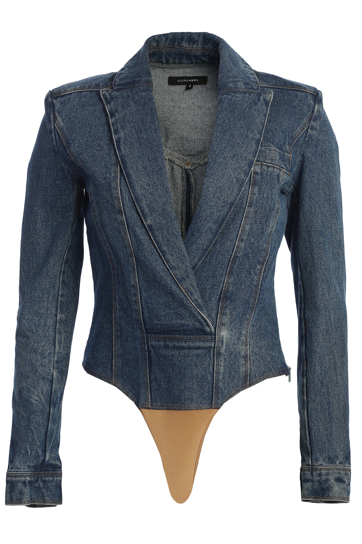 Medium Wash Dominica Structured Denim Bodysuit - Image 3