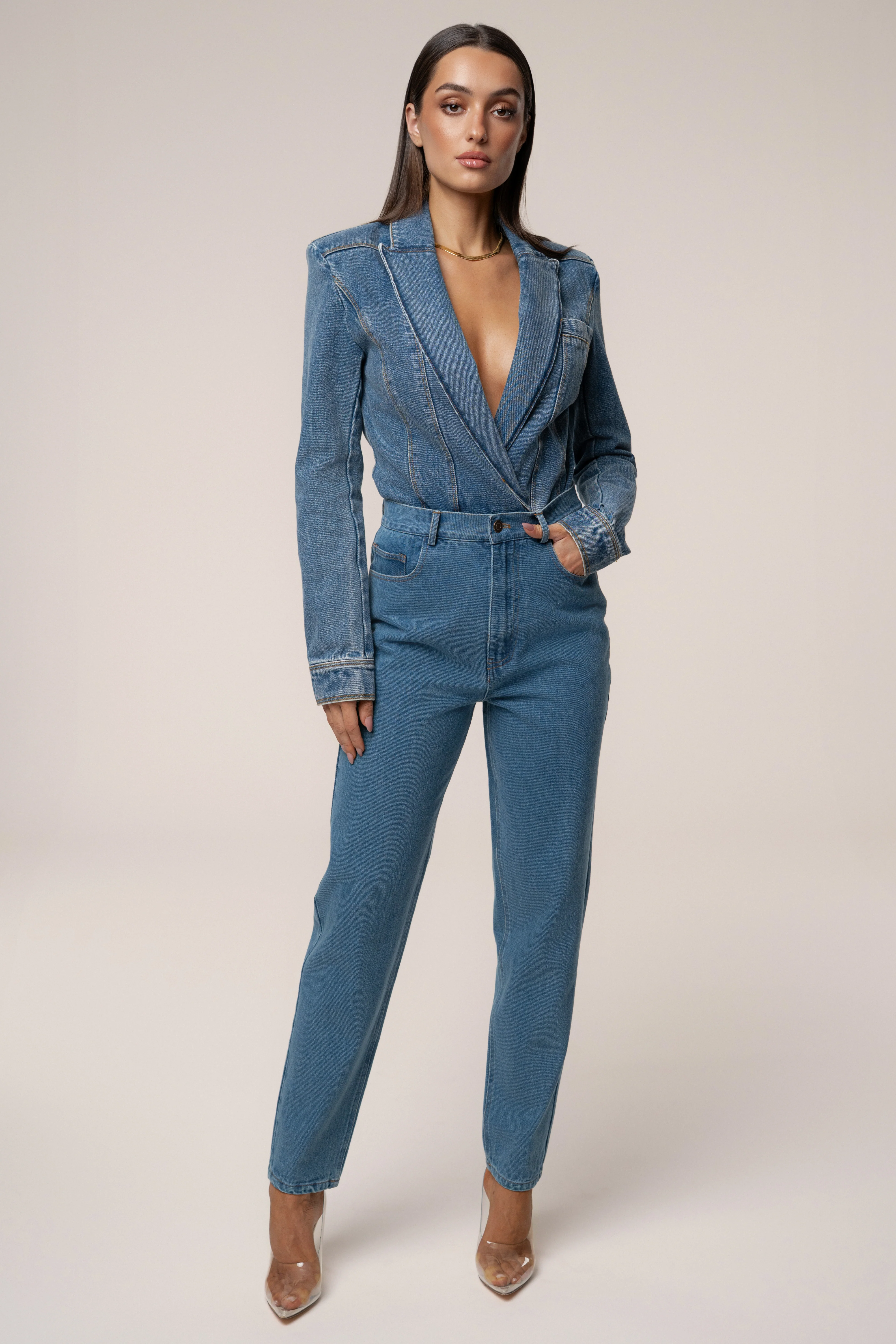 Medium Wash Dominica Structured Denim Bodysuit - Image 5