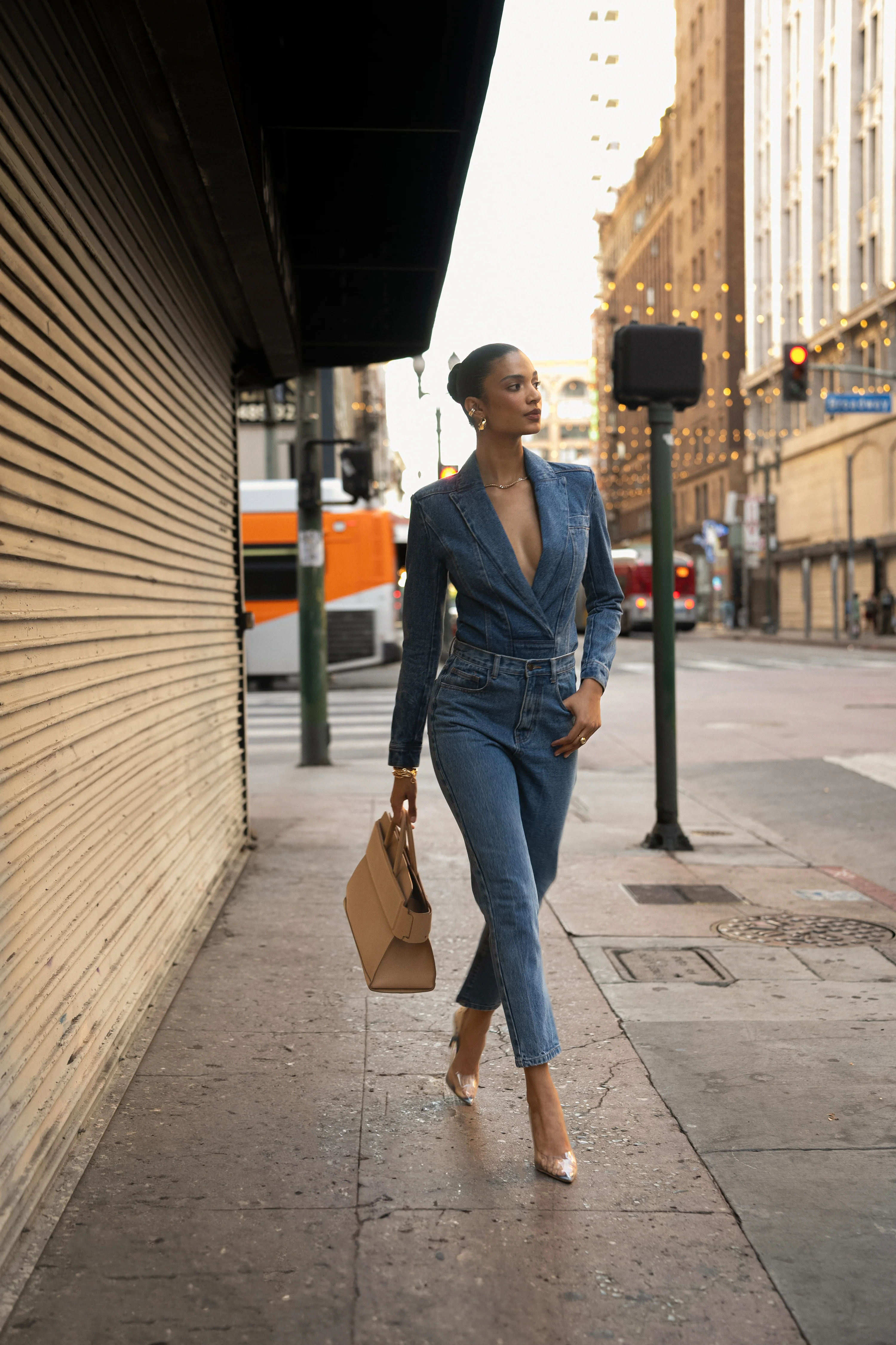 Medium Wash Dominica Structured Denim Bodysuit - Image 7