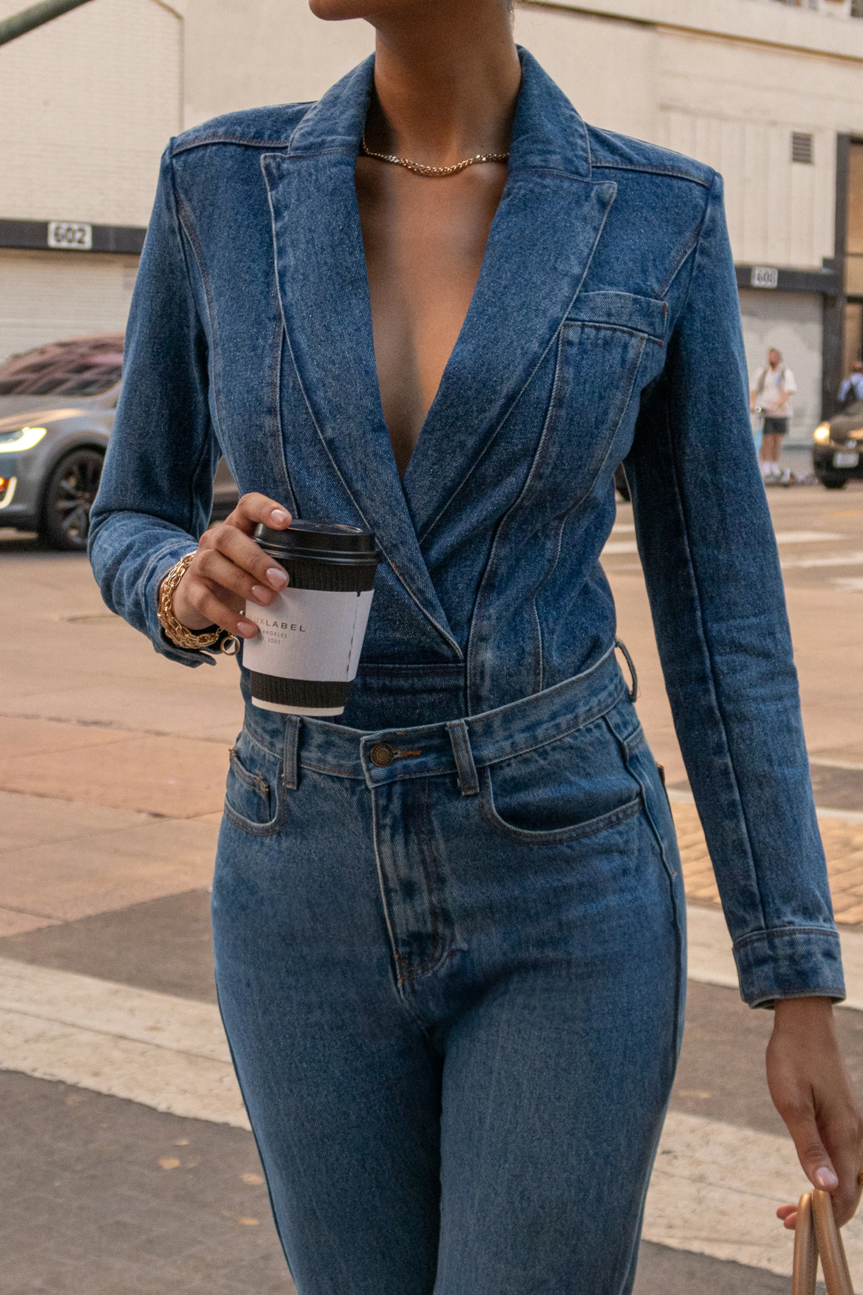 Medium Wash Dominica Structured Denim Bodysuit - Image 8