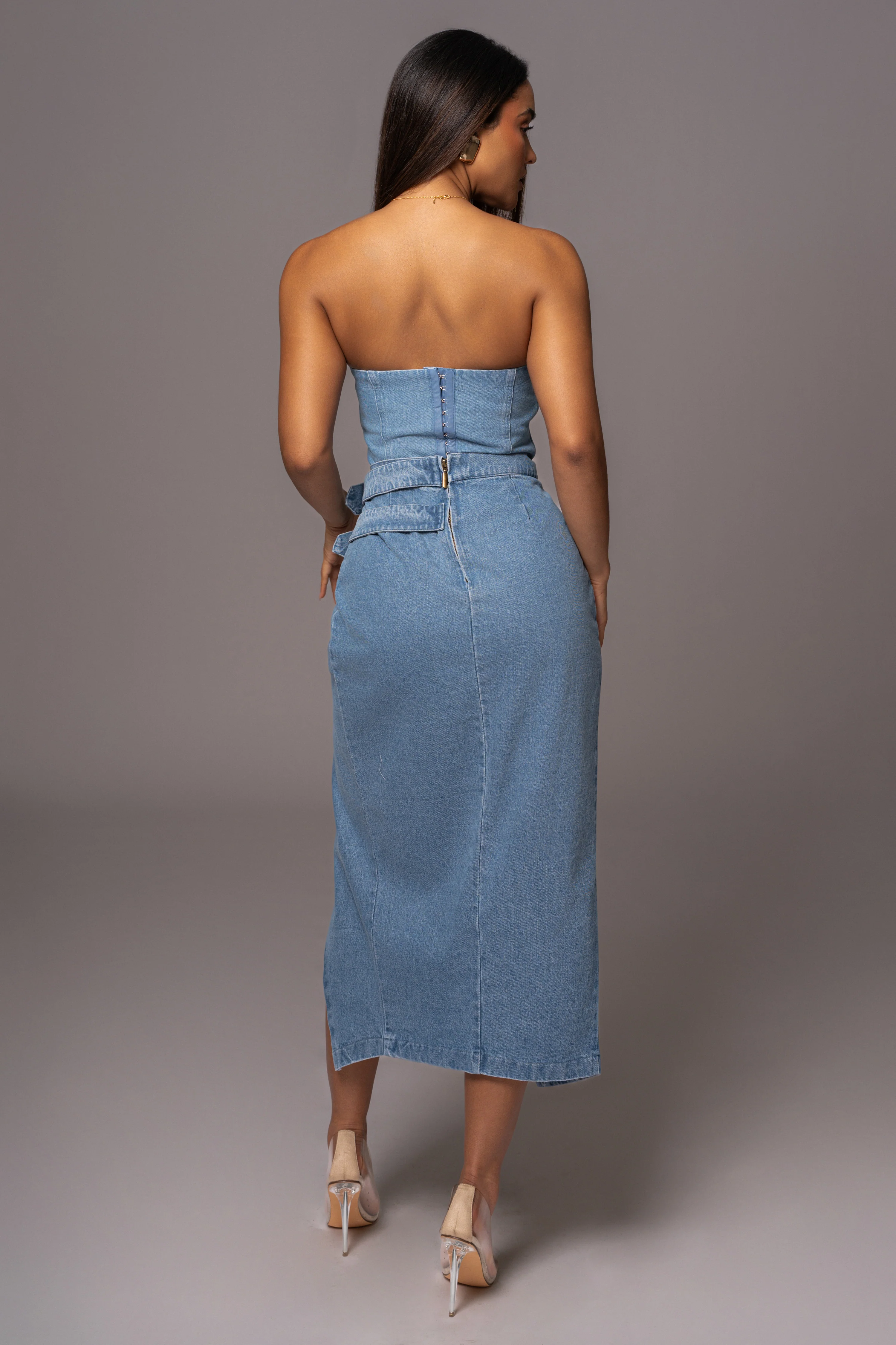 Medium Wash Gisele Denim Slit Skirt - Image 6