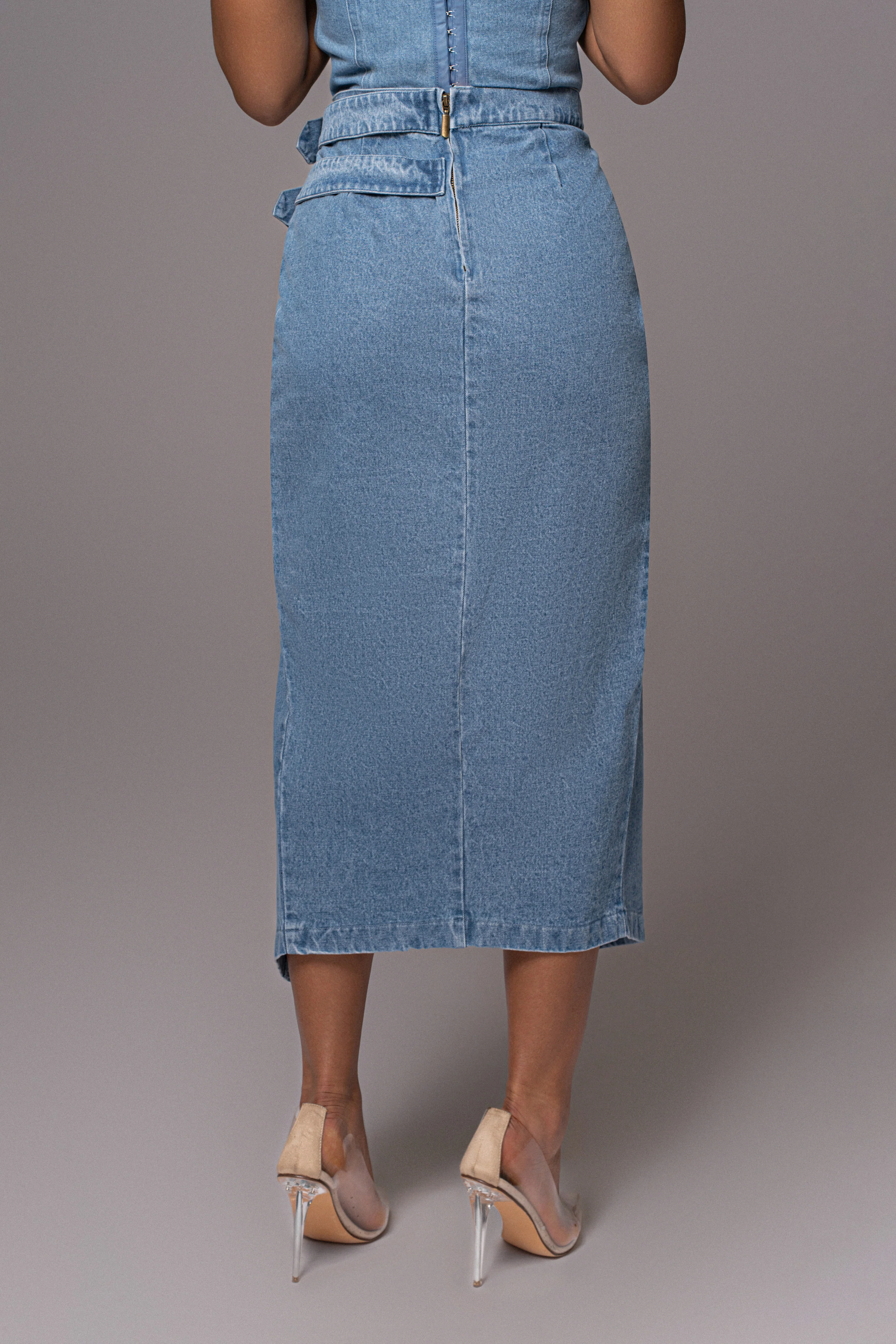 Medium Wash Gisele Denim Slit Skirt - Image 7