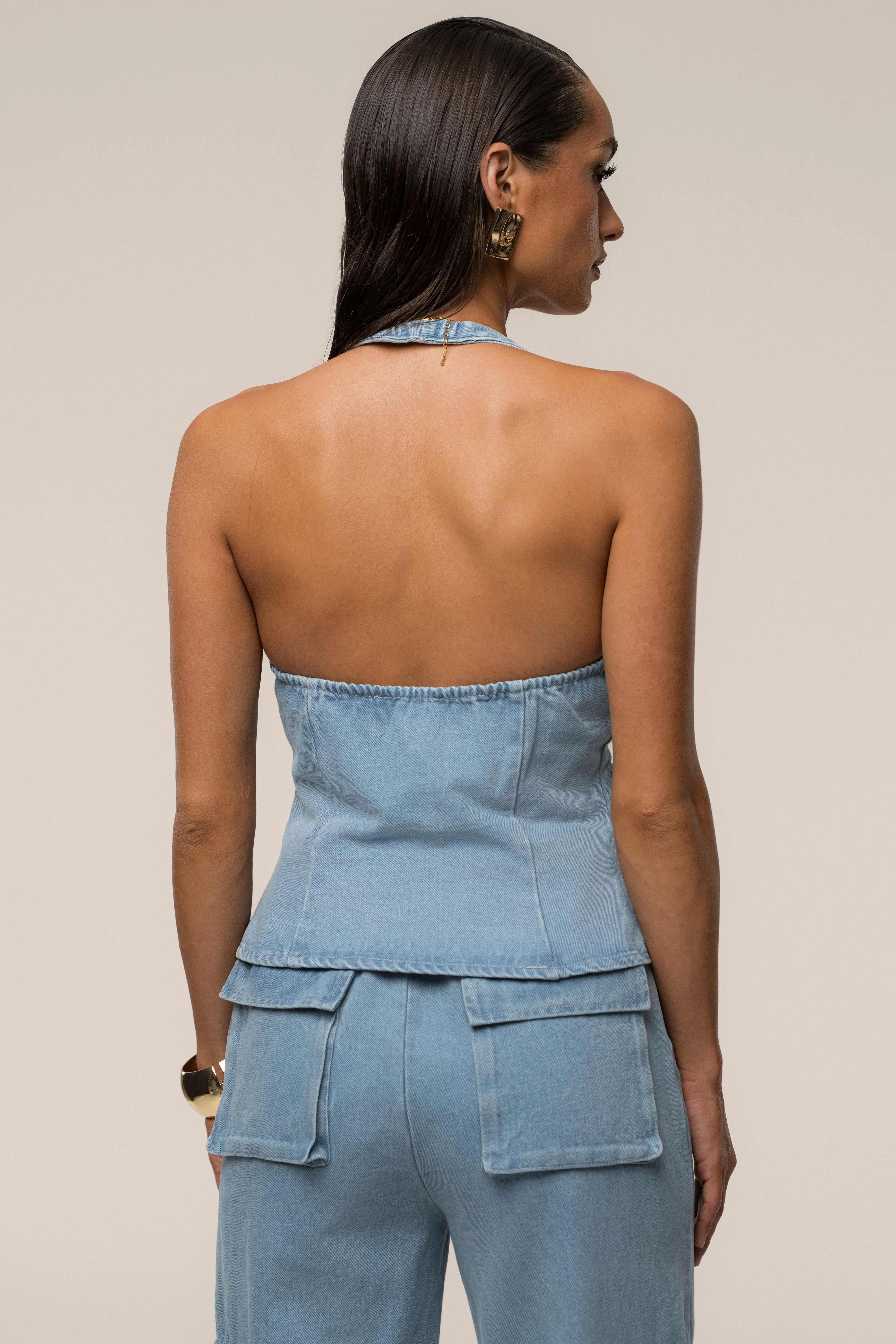Medium Wash Josie Denim Halter Top - Image 13