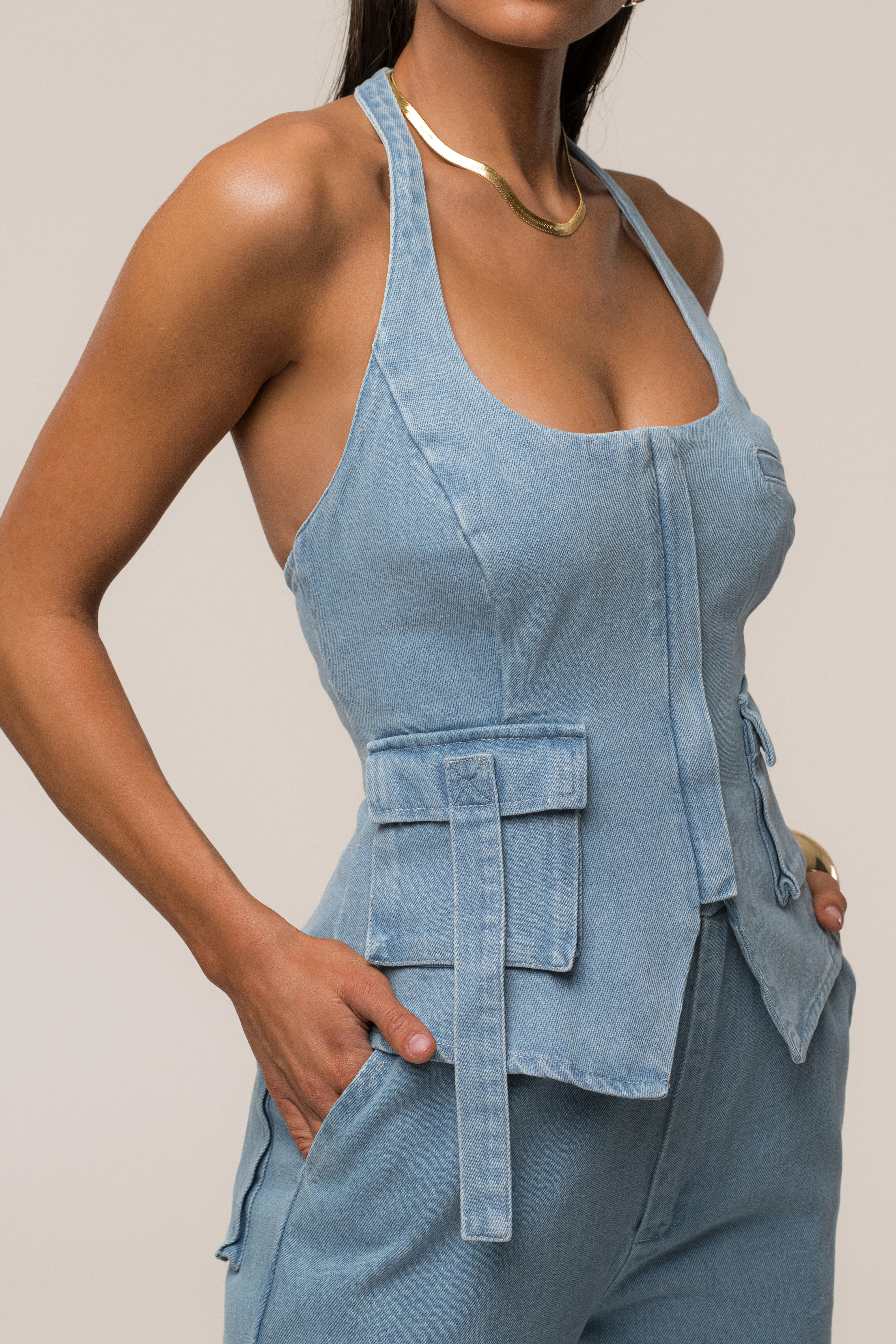 Medium Wash Josie Denim Halter Top - Image 9