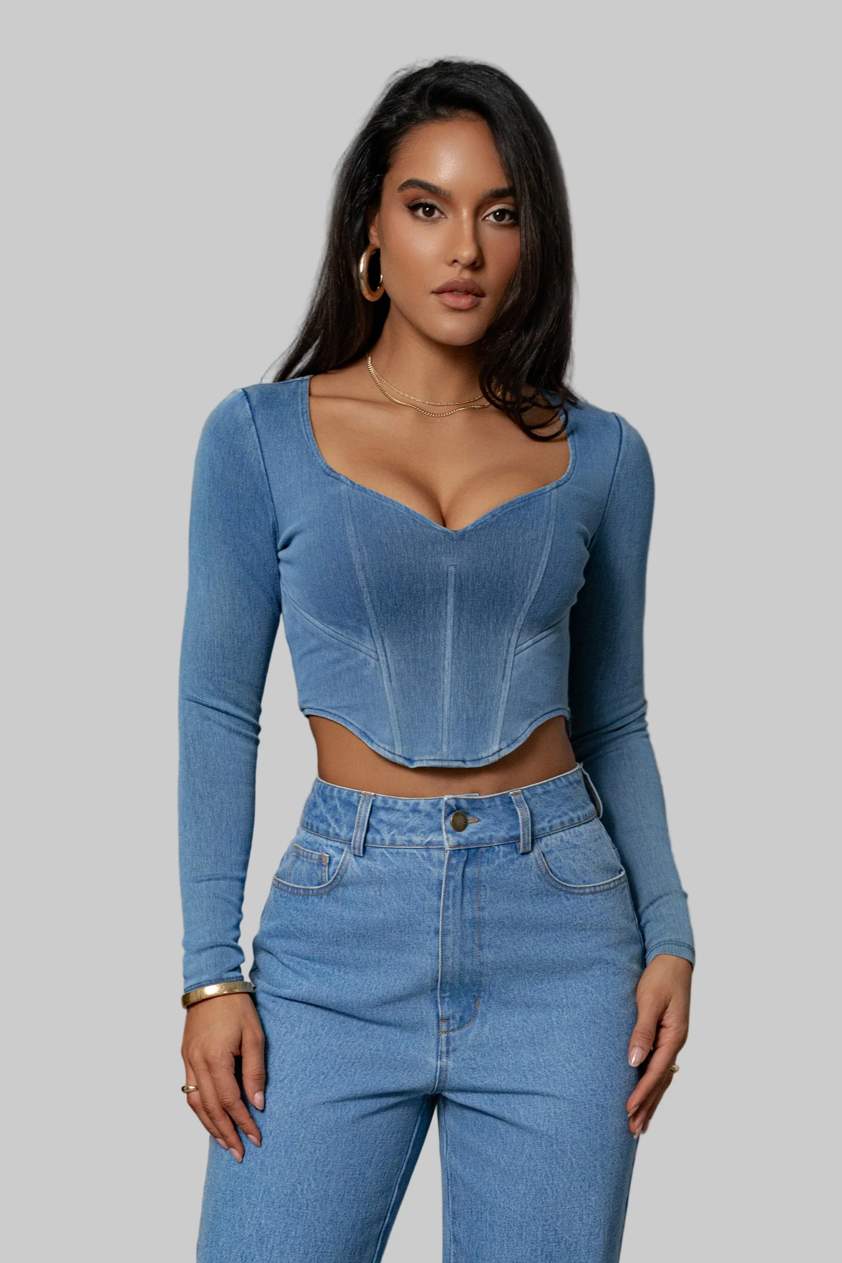 Medium Wash Tesa Sweetheart Denim Top - Image 12