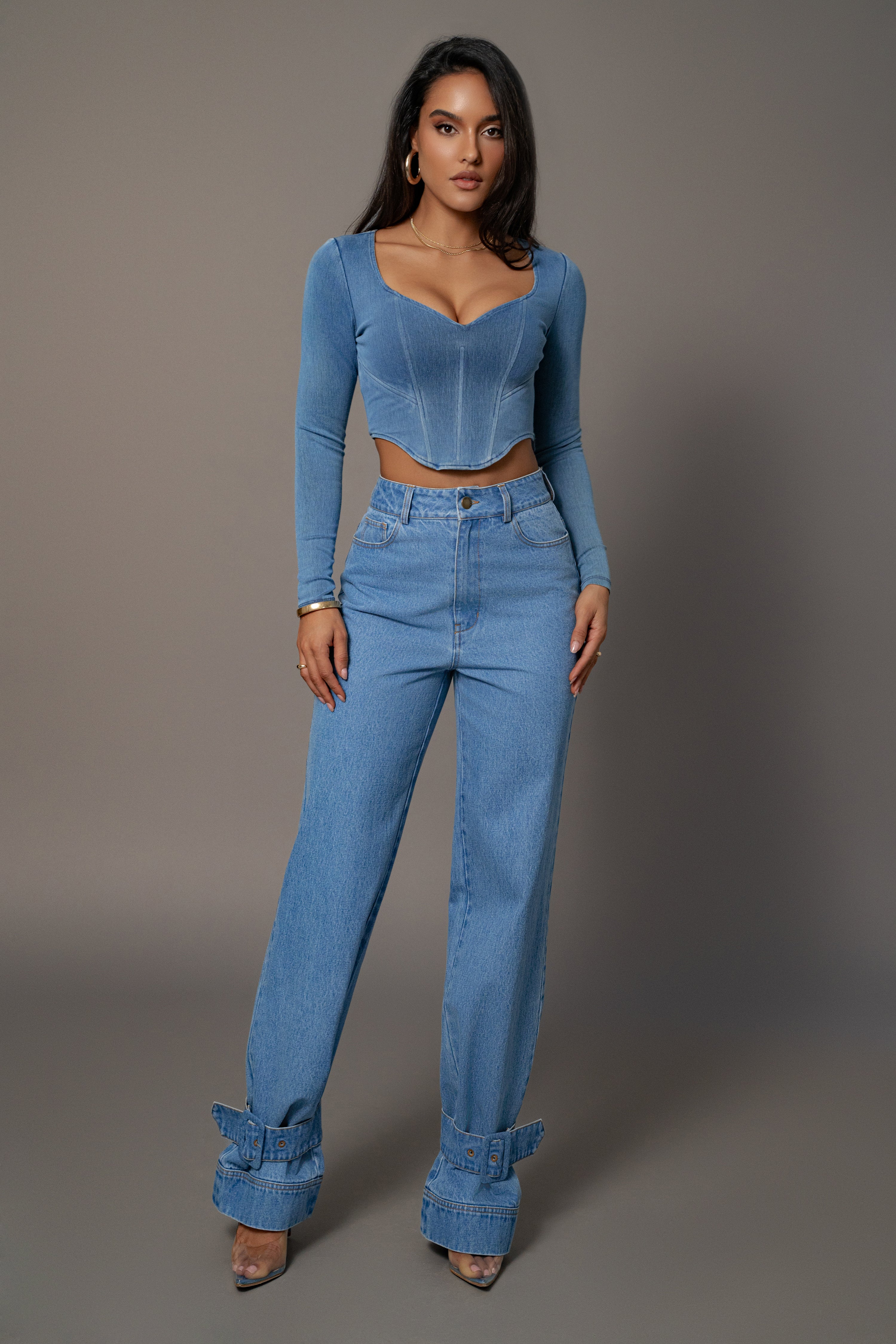 Medium Wash Tesa Sweetheart Denim Top - Image 3