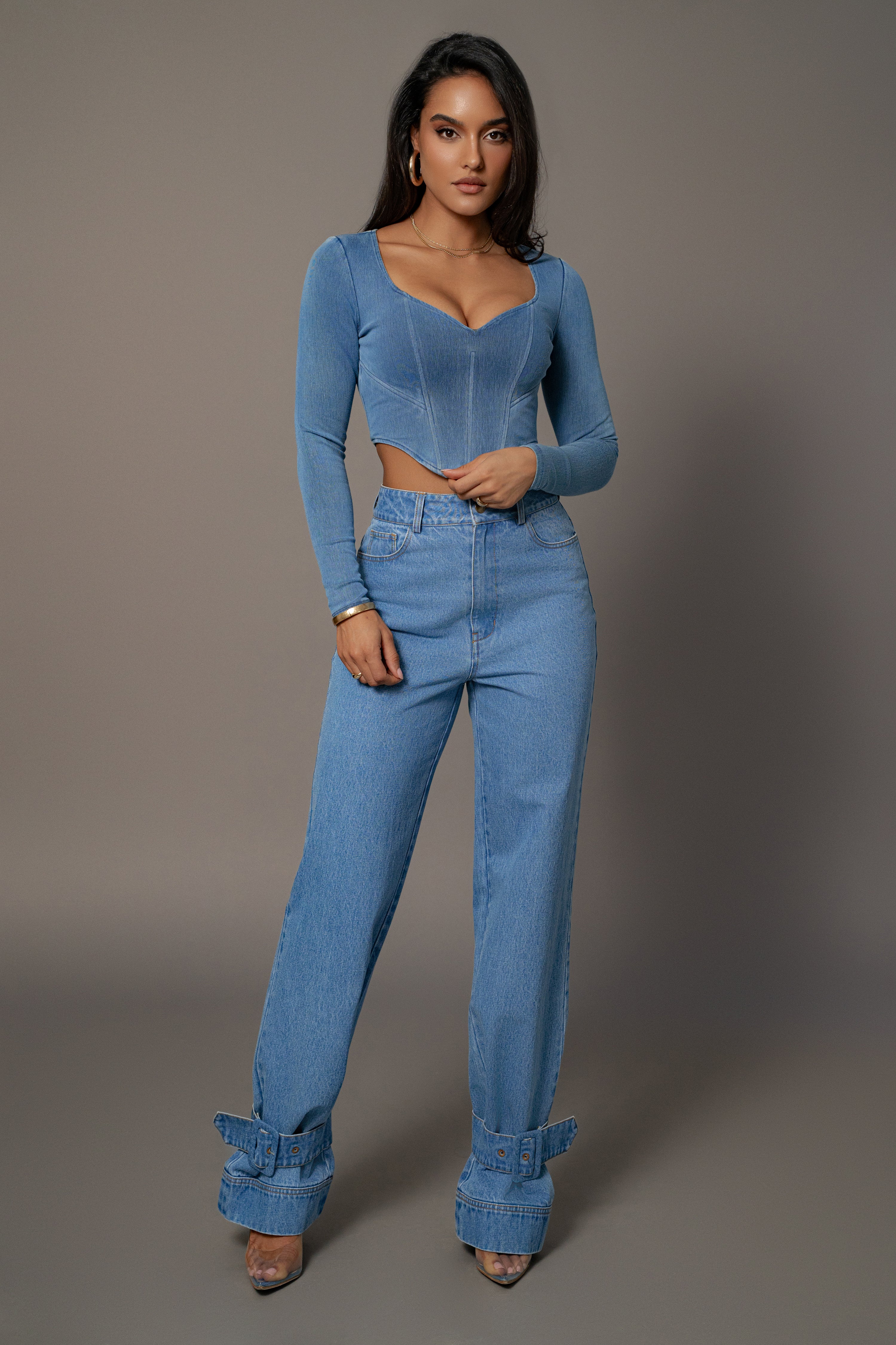 Medium Wash Tesa Sweetheart Denim Top - Image 5