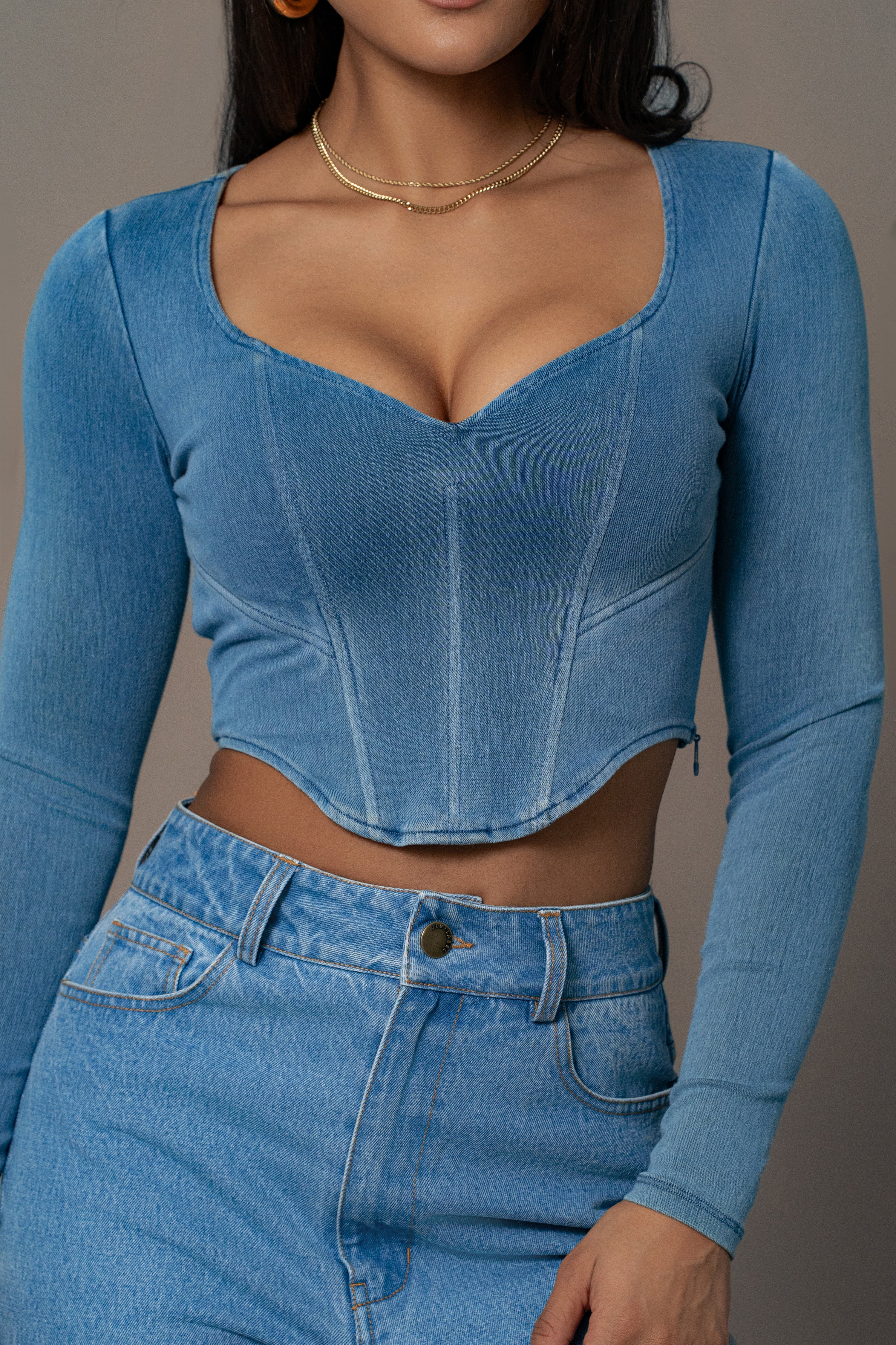 Medium Wash Tesa Sweetheart Denim Top - Image 6