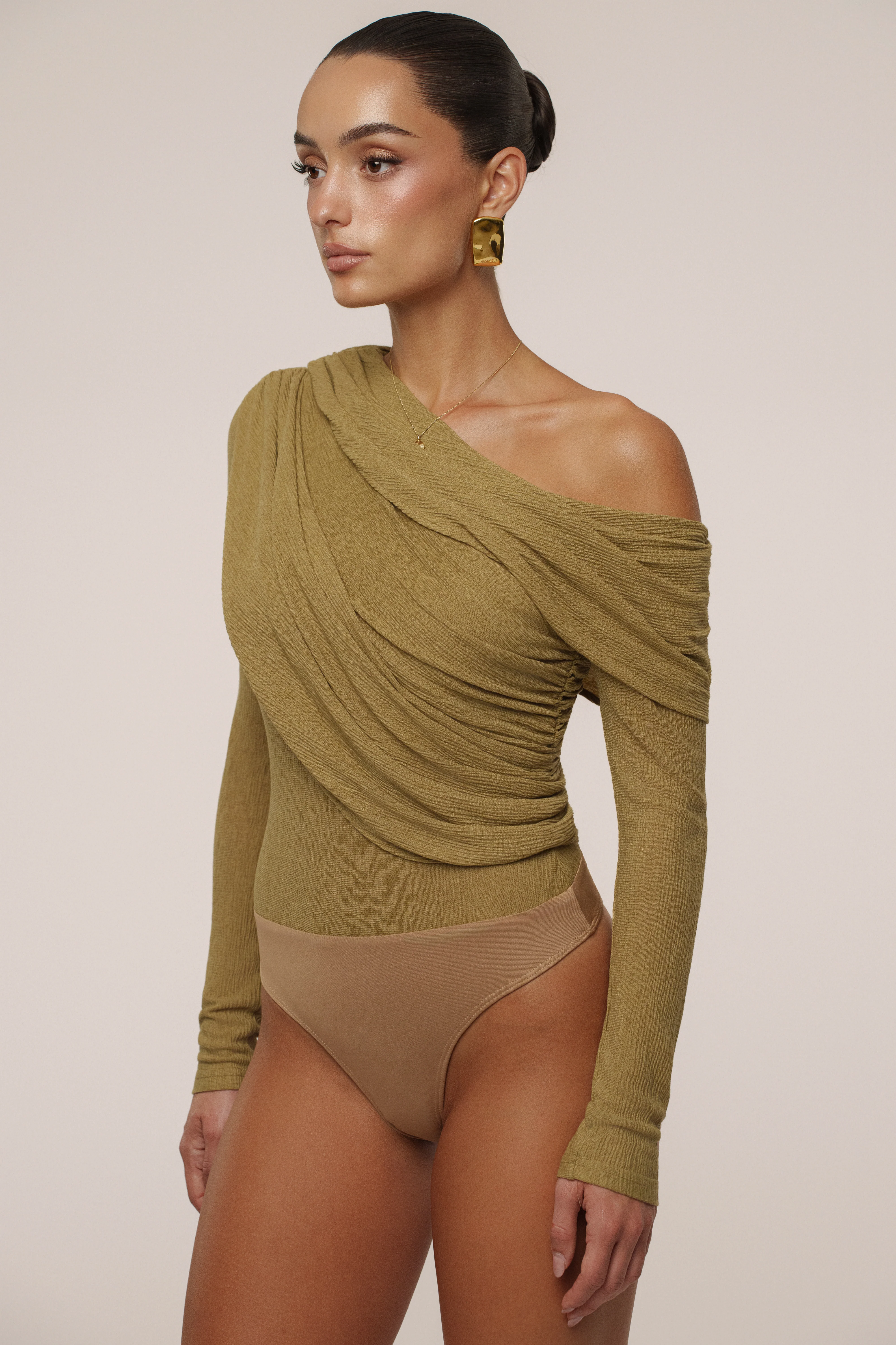 Moss Textured One Shoulder Bodysuit - Image 10