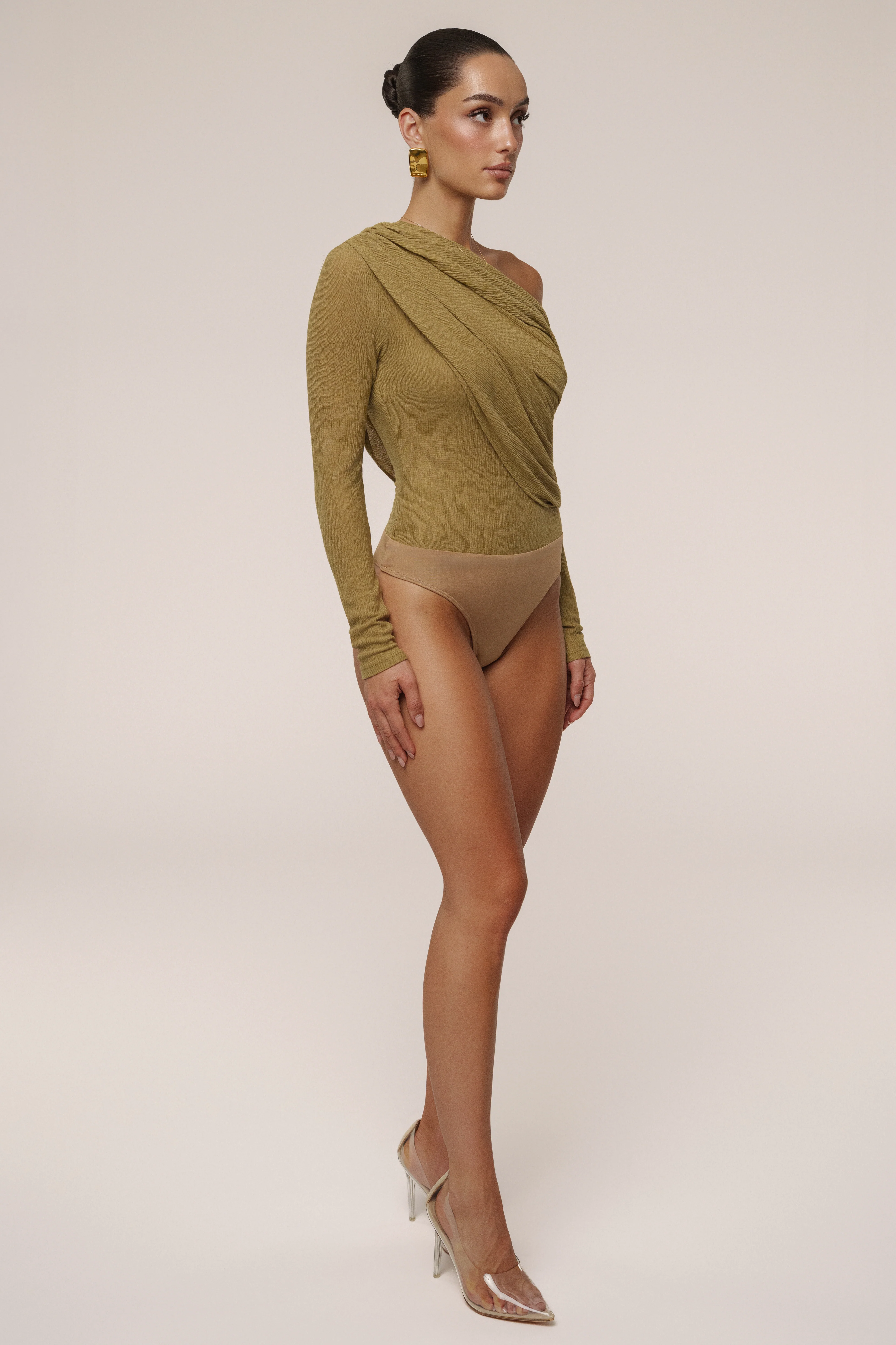 Moss Textured One Shoulder Bodysuit - Image 14