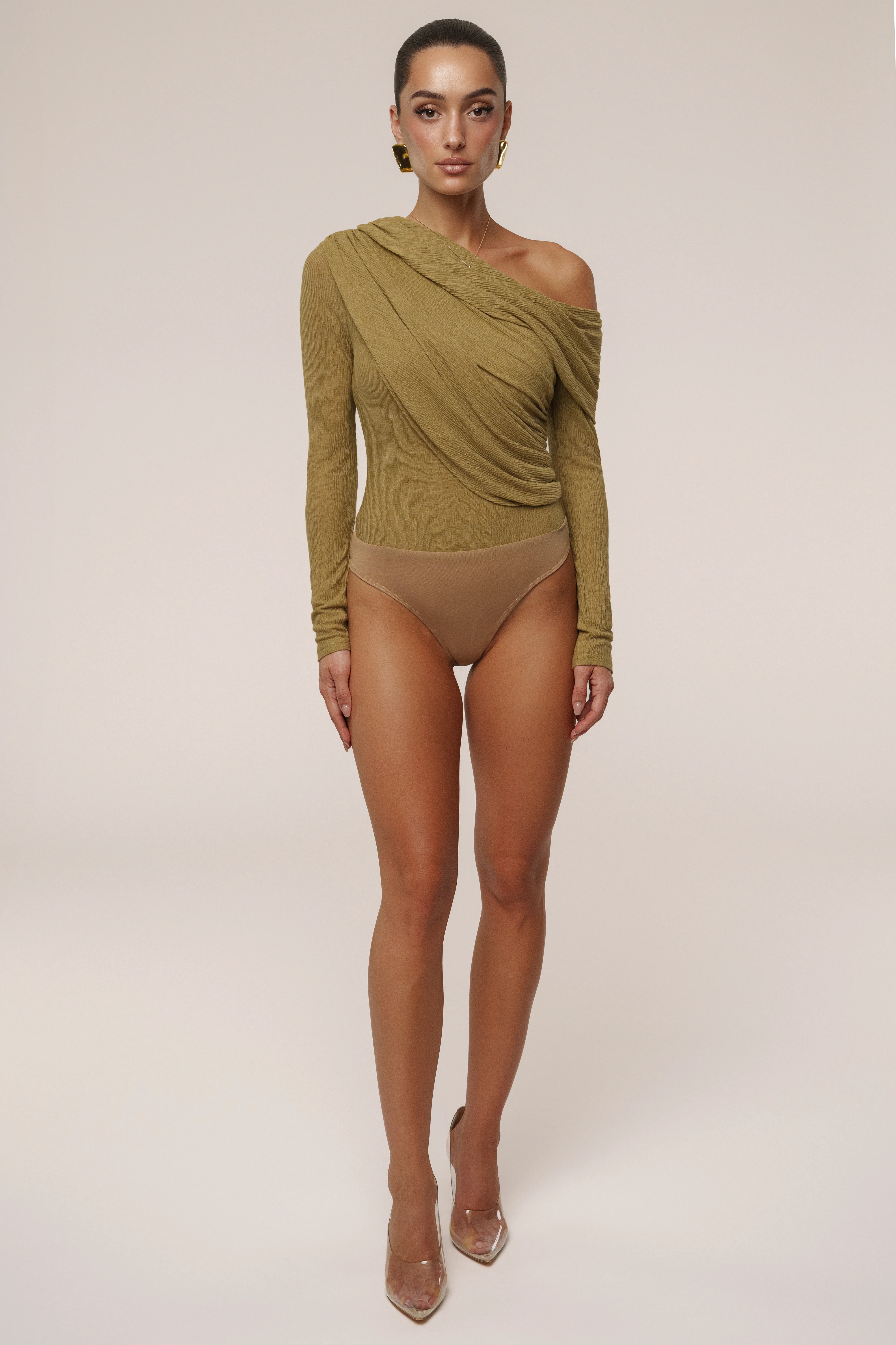 Moss Textured One Shoulder Bodysuit - Image 4