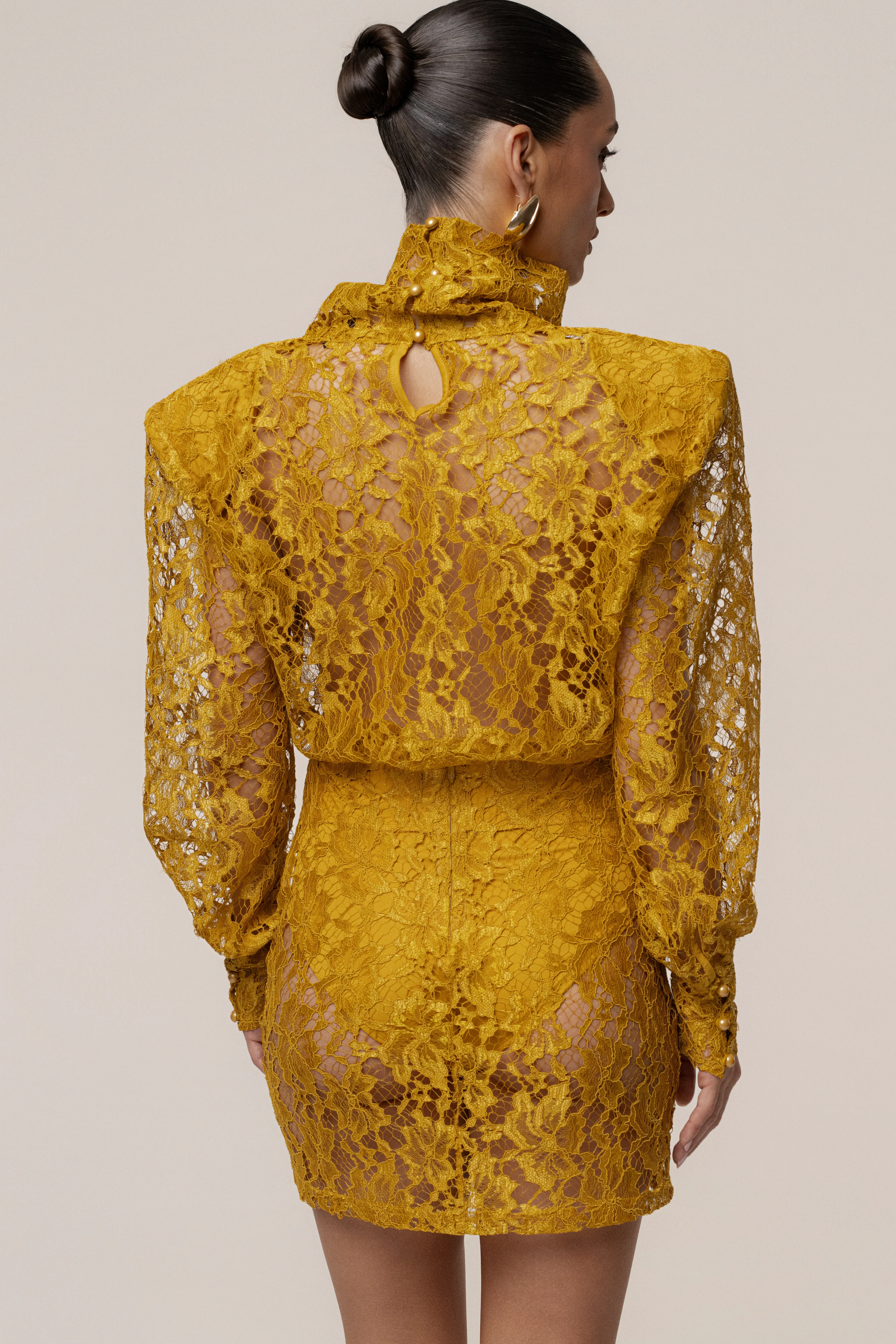 Mustard Devotion Lace Bodysuit & Skirt Set - Image 10