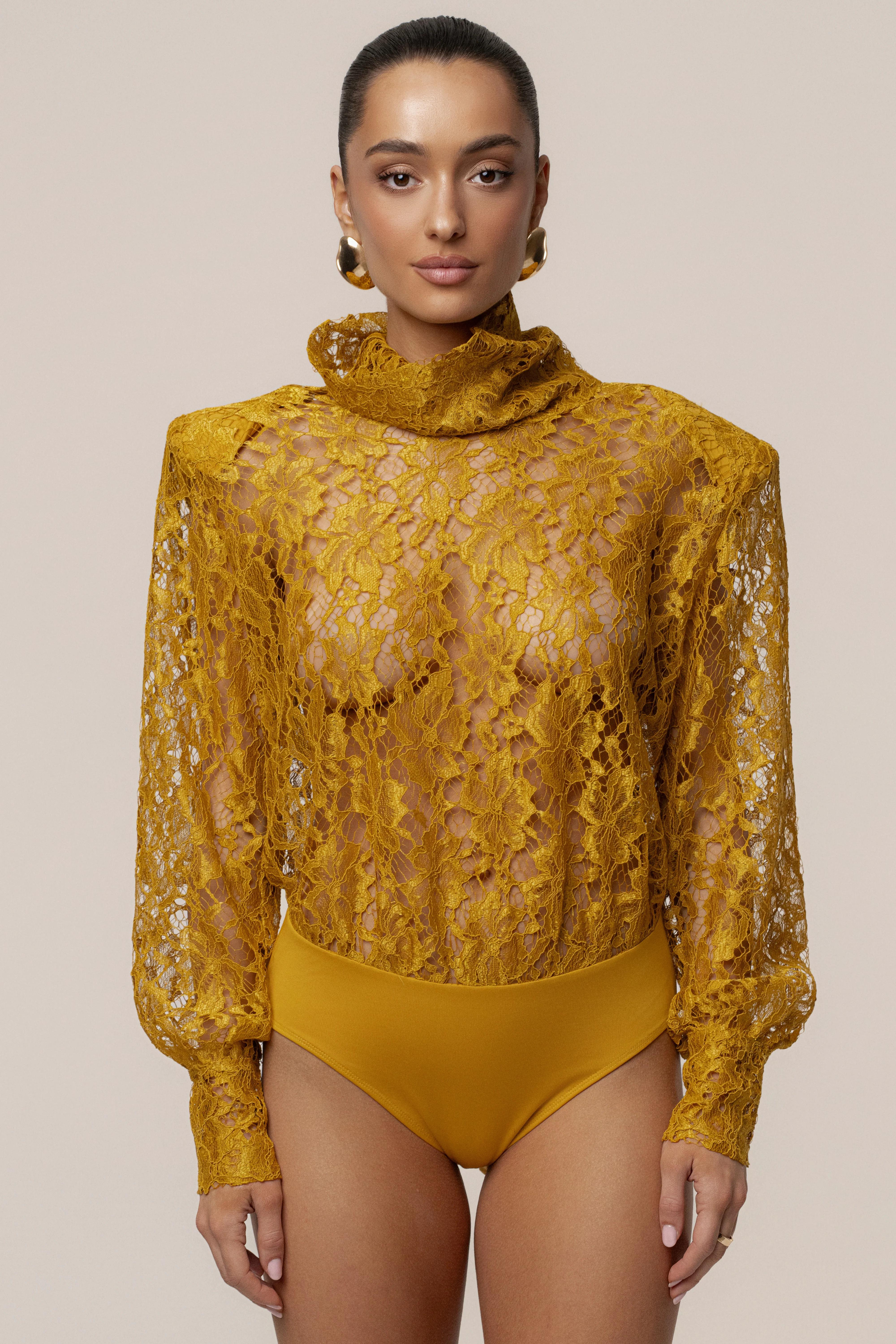 Mustard Devotion Lace Bodysuit & Skirt Set - Image 11