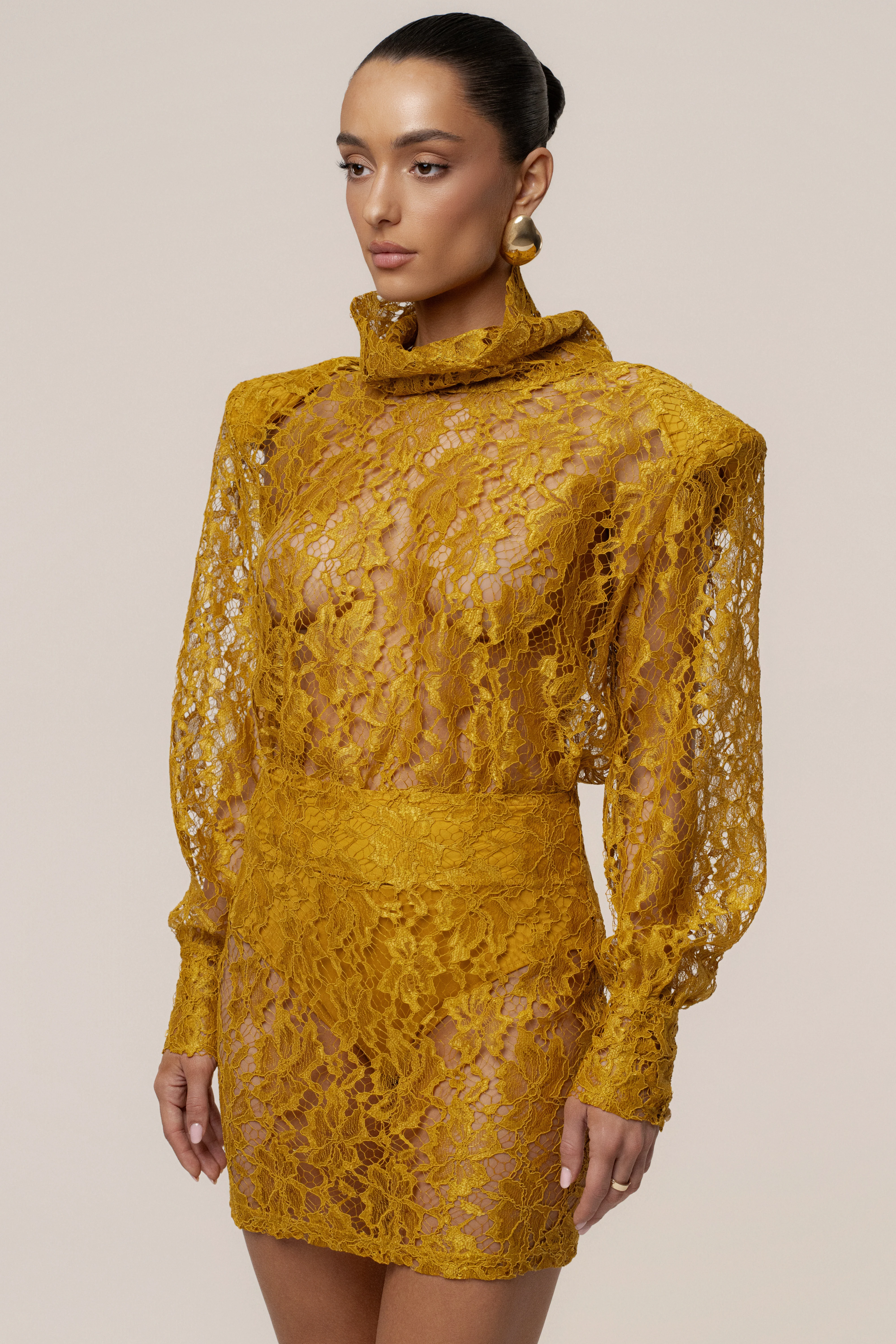 Mustard Devotion Lace Bodysuit & Skirt Set - Image 13