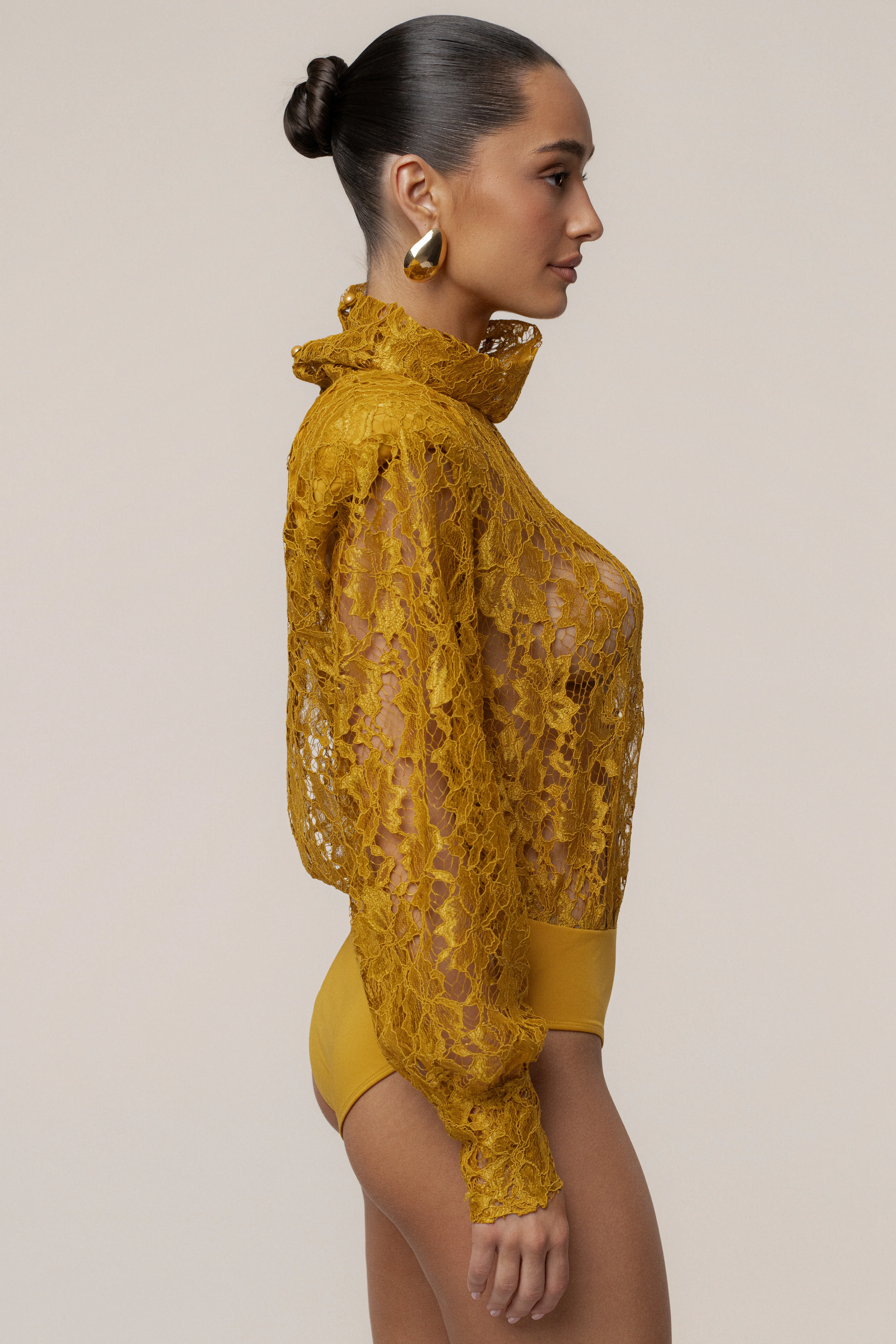 Mustard Devotion Lace Bodysuit & Skirt Set - Image 15