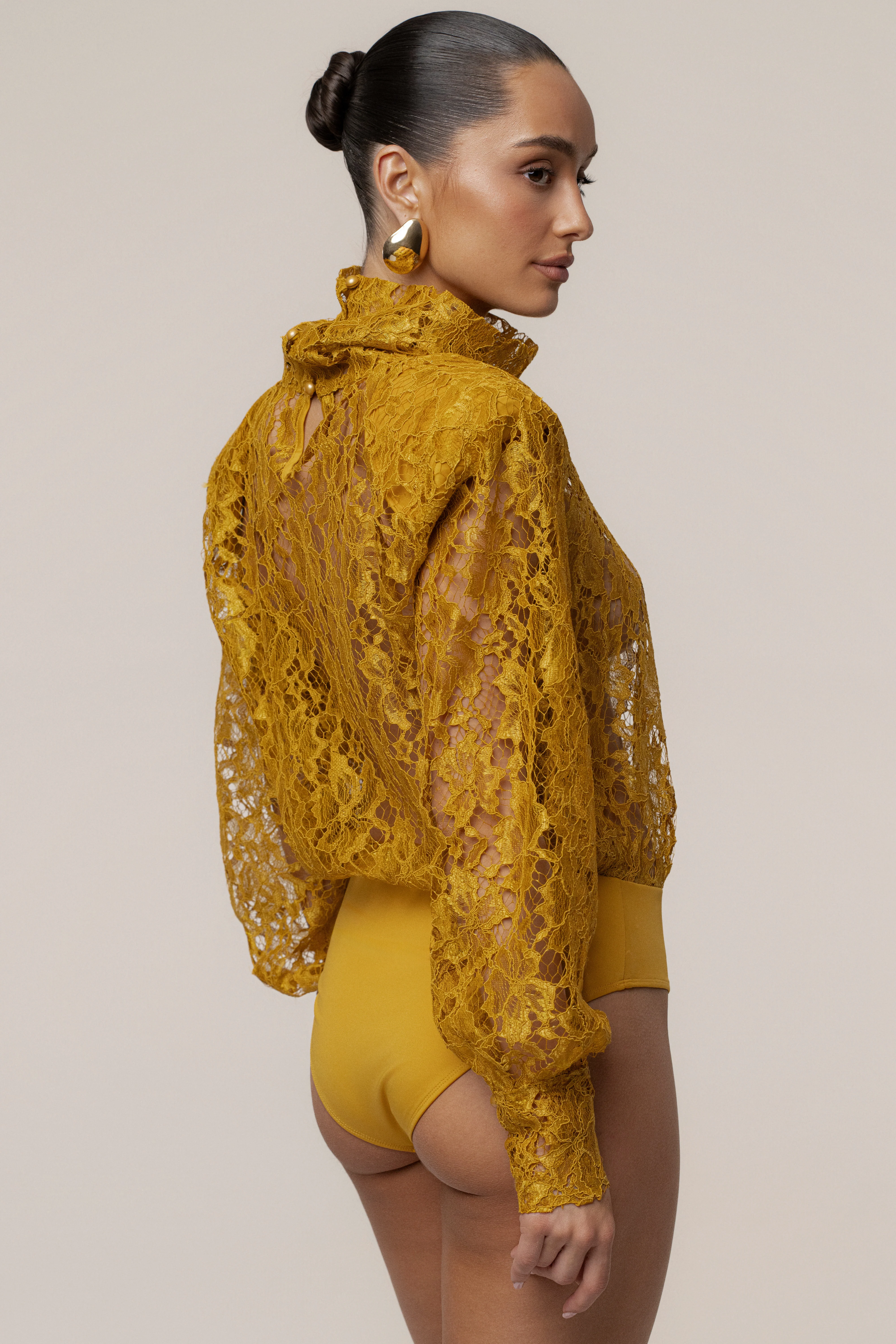 Mustard Devotion Lace Bodysuit & Skirt Set - Image 17