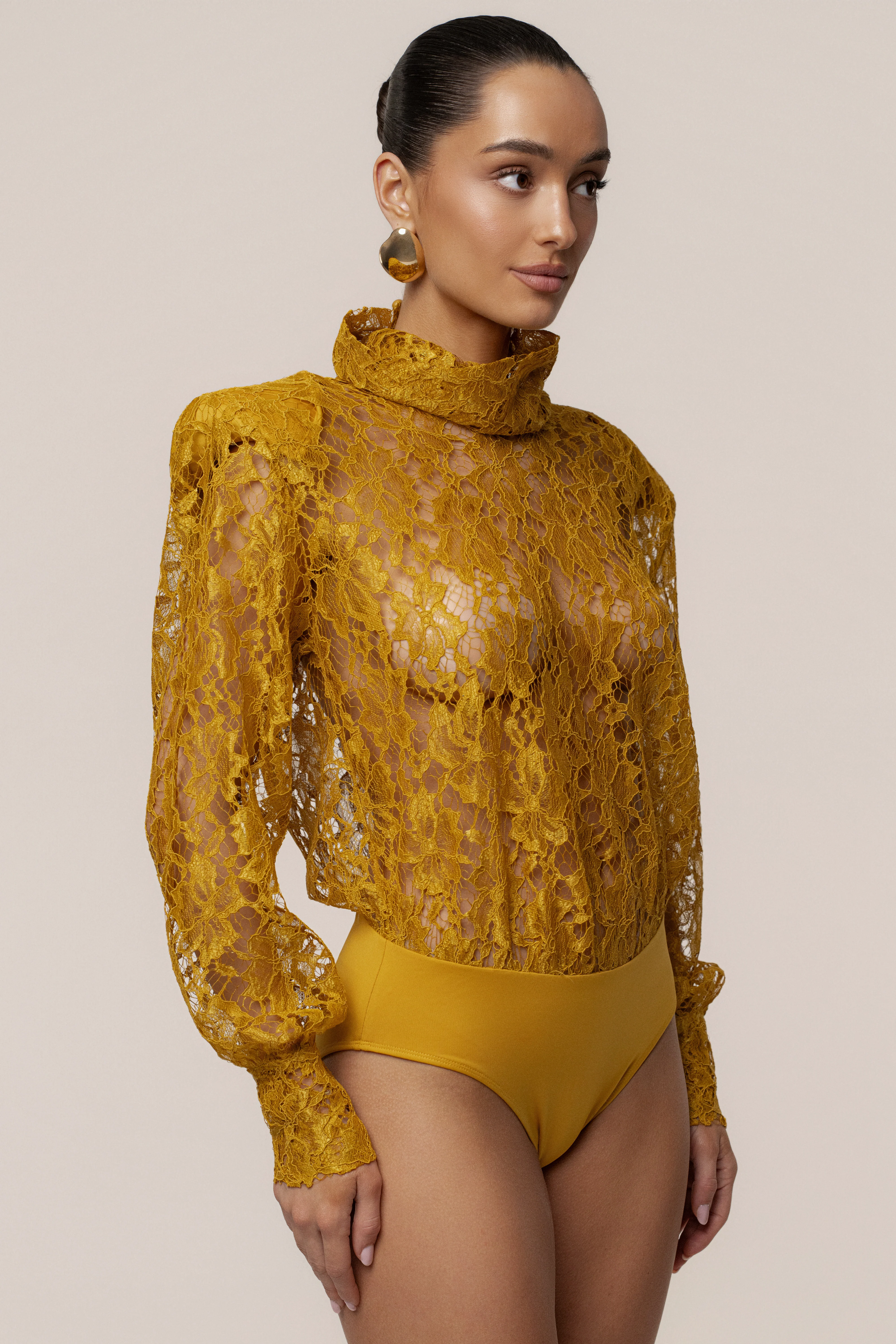 Mustard Devotion Lace Bodysuit & Skirt Set - Image 6