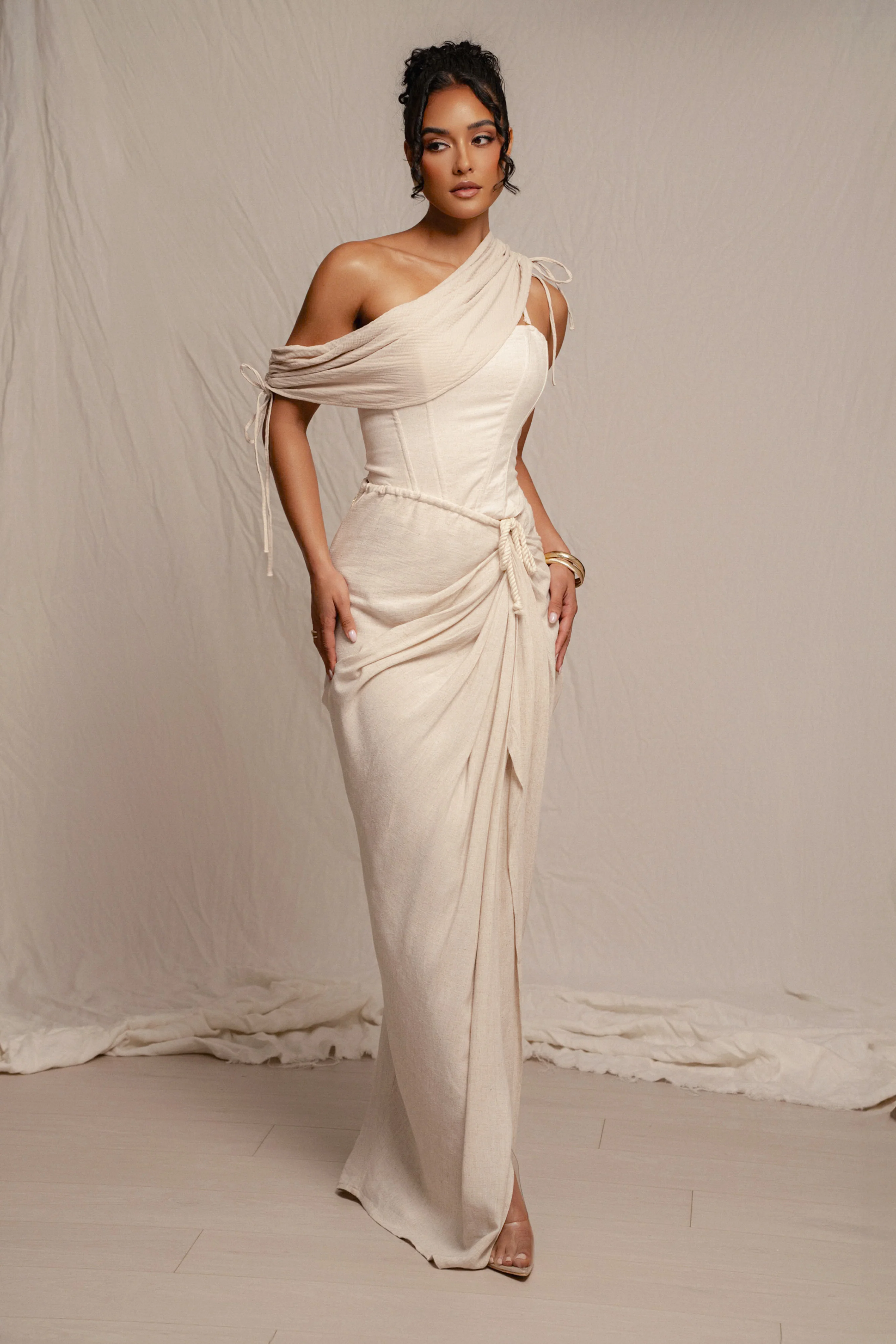Natural Noelia Linen Slit Skirt - Image 5