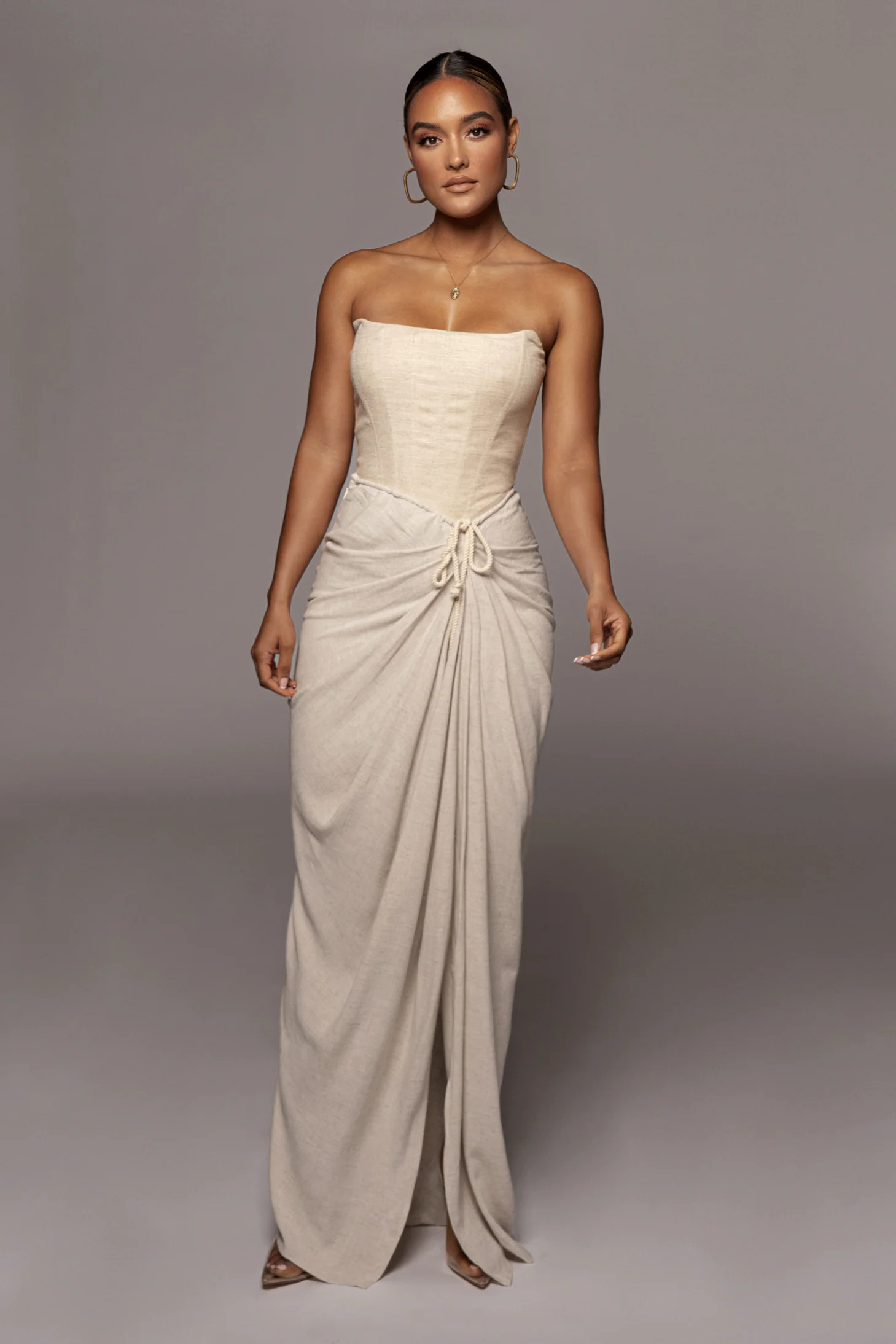 Natural Noelia Linen Slit Skirt - Image 7