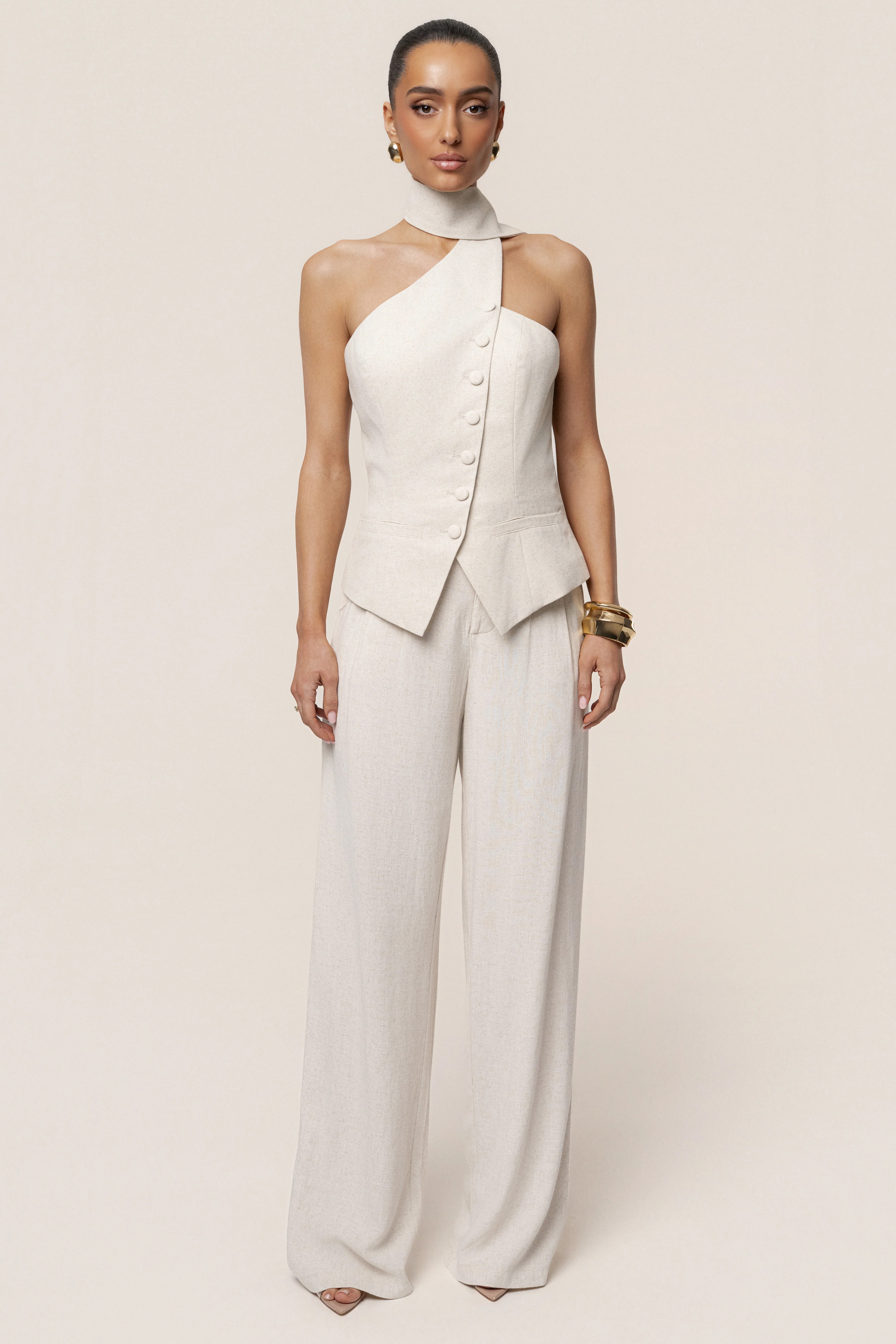 Oatmeal Asymmetric Scarf Top - Image 3