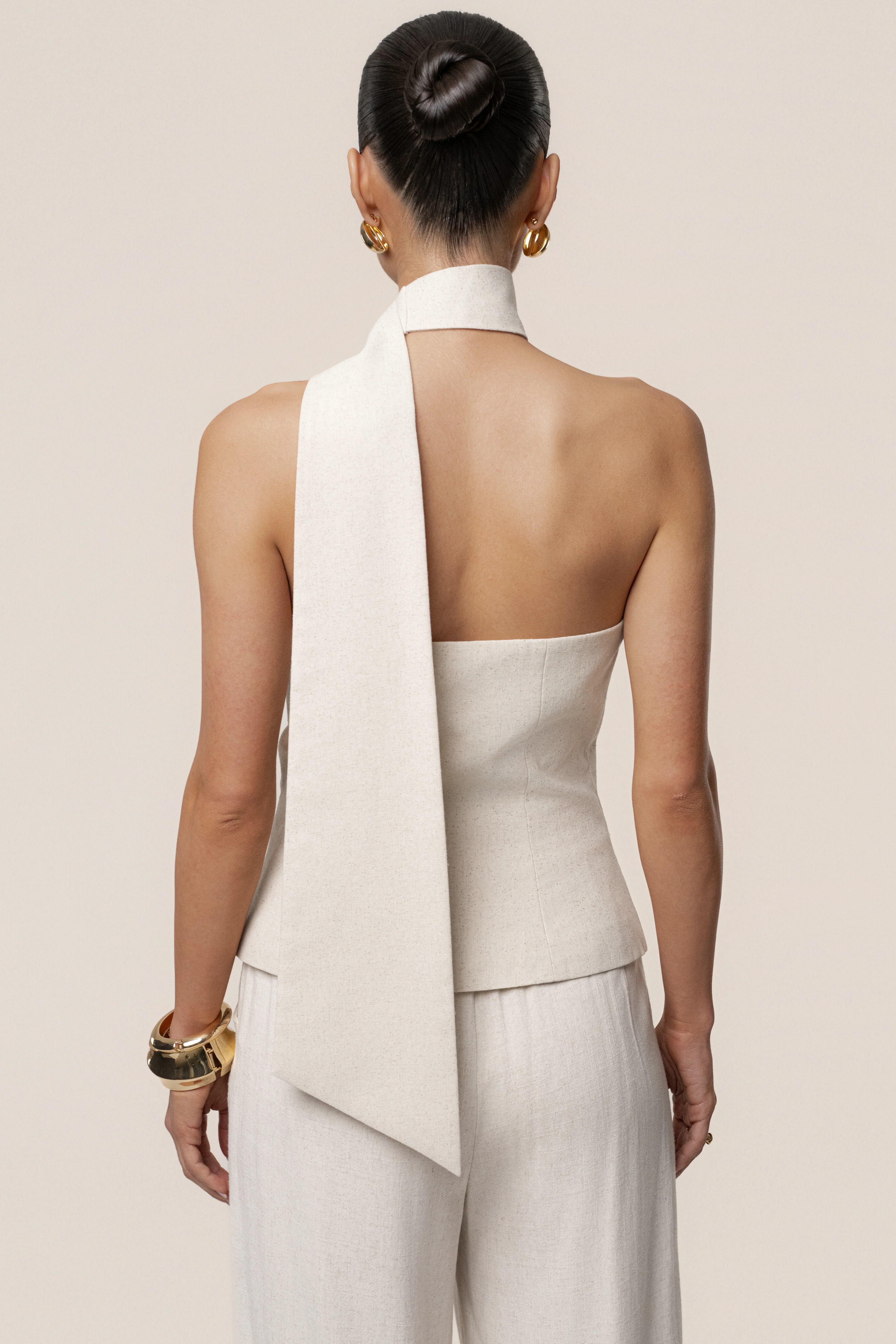 Oatmeal Asymmetric Scarf Top - Image 4