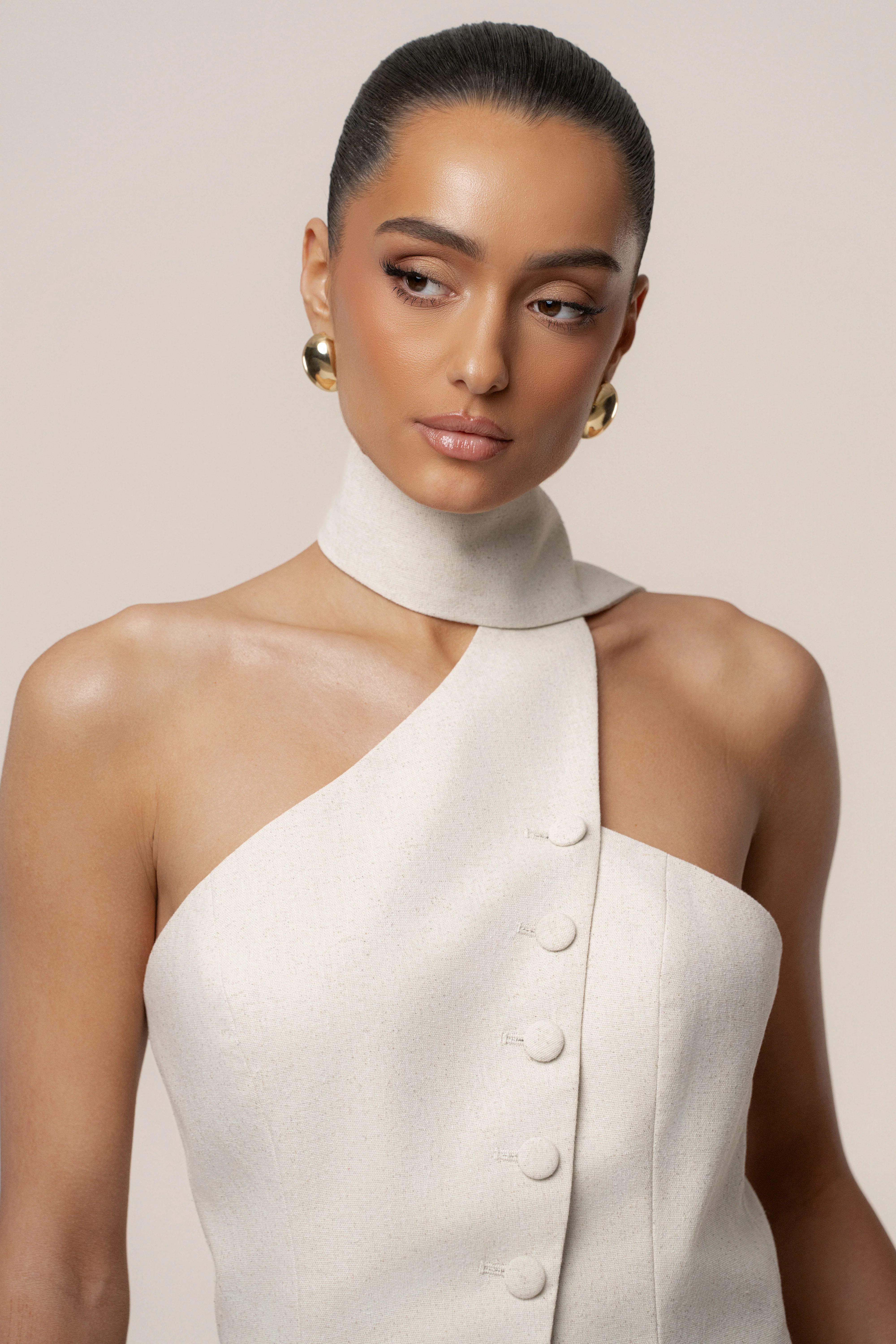 Oatmeal Asymmetric Scarf Top - Image 5