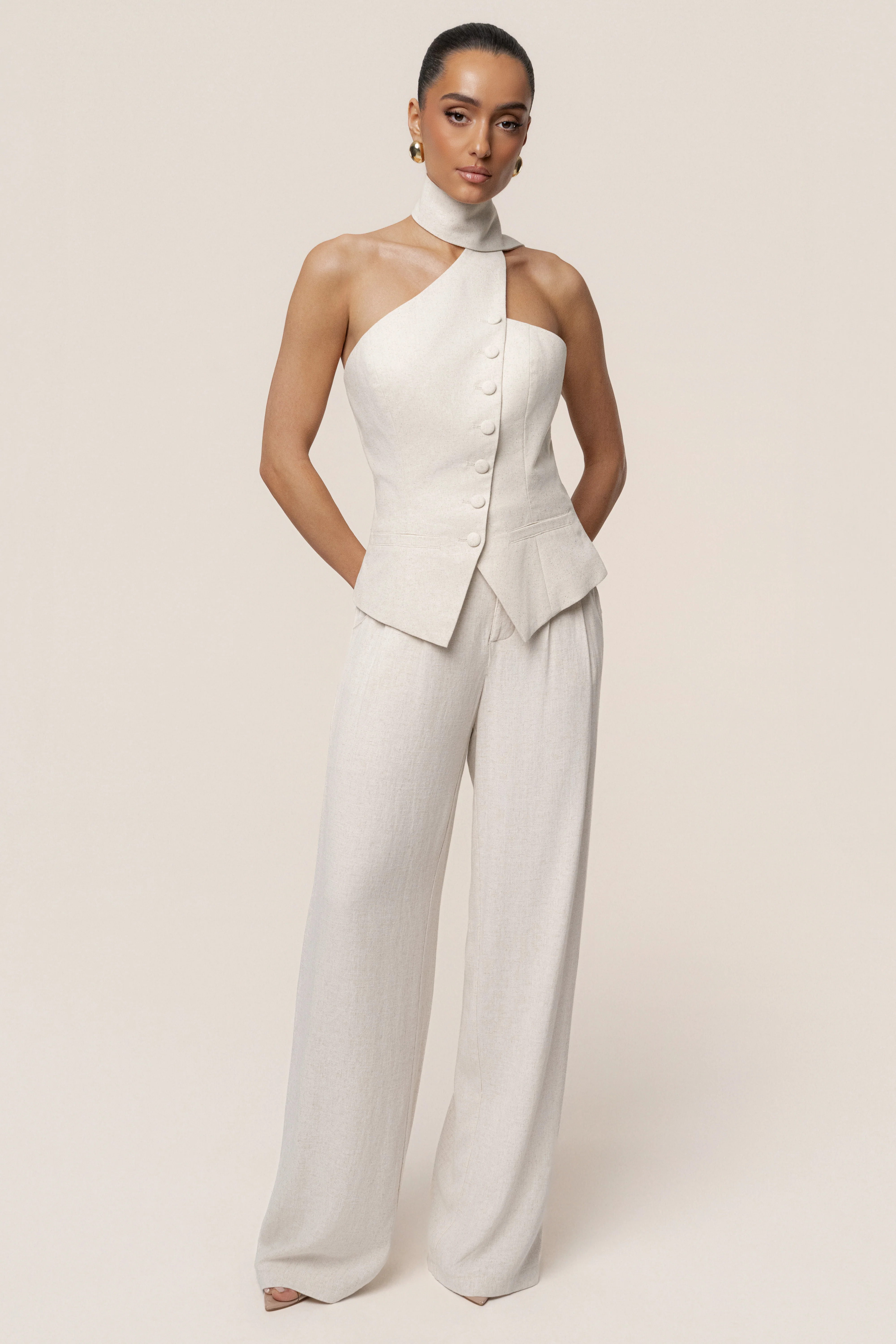 Oatmeal Asymmetric Scarf Top - Image 6
