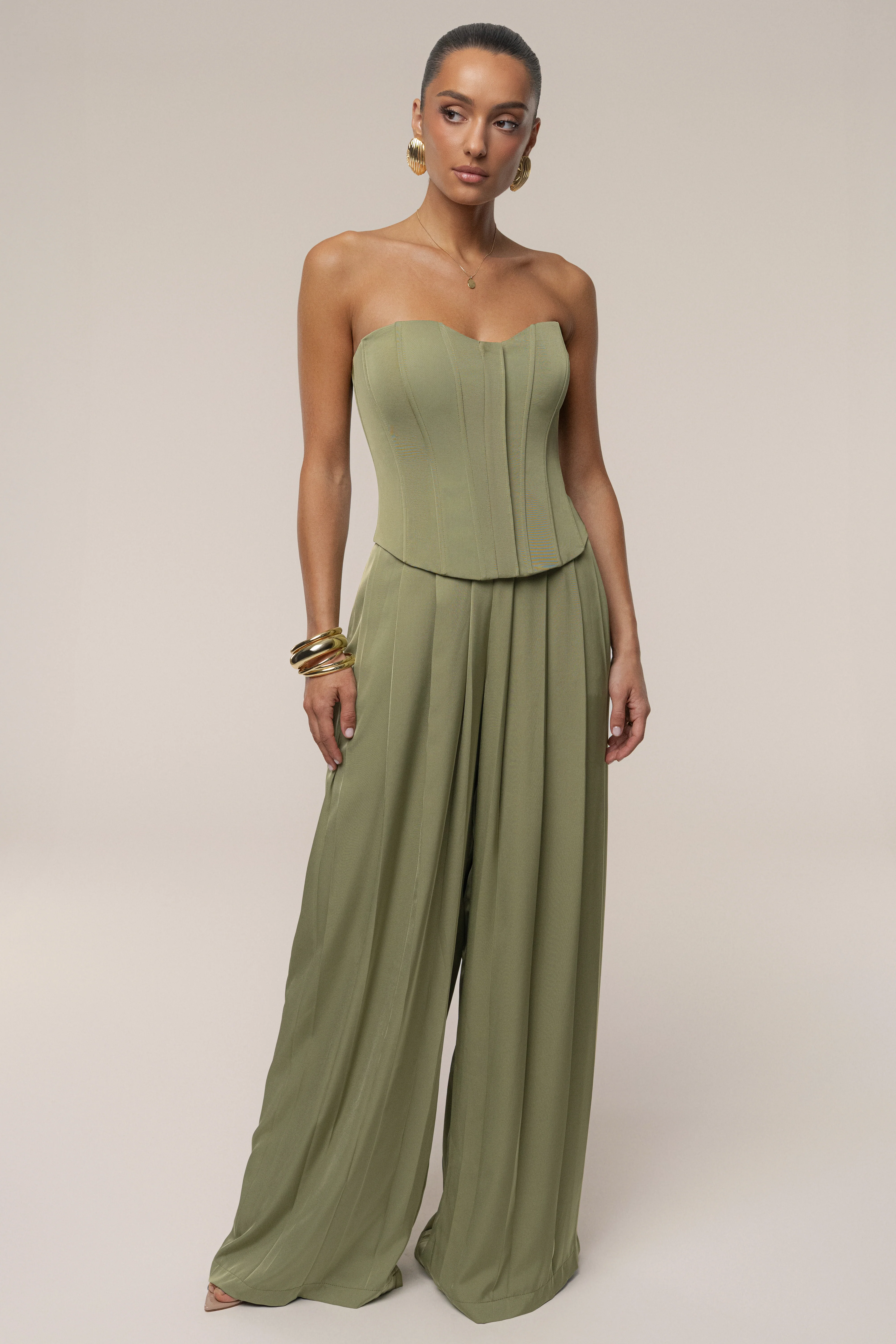 Olive Clara Wide Leg Pleated Trousers - Image 4