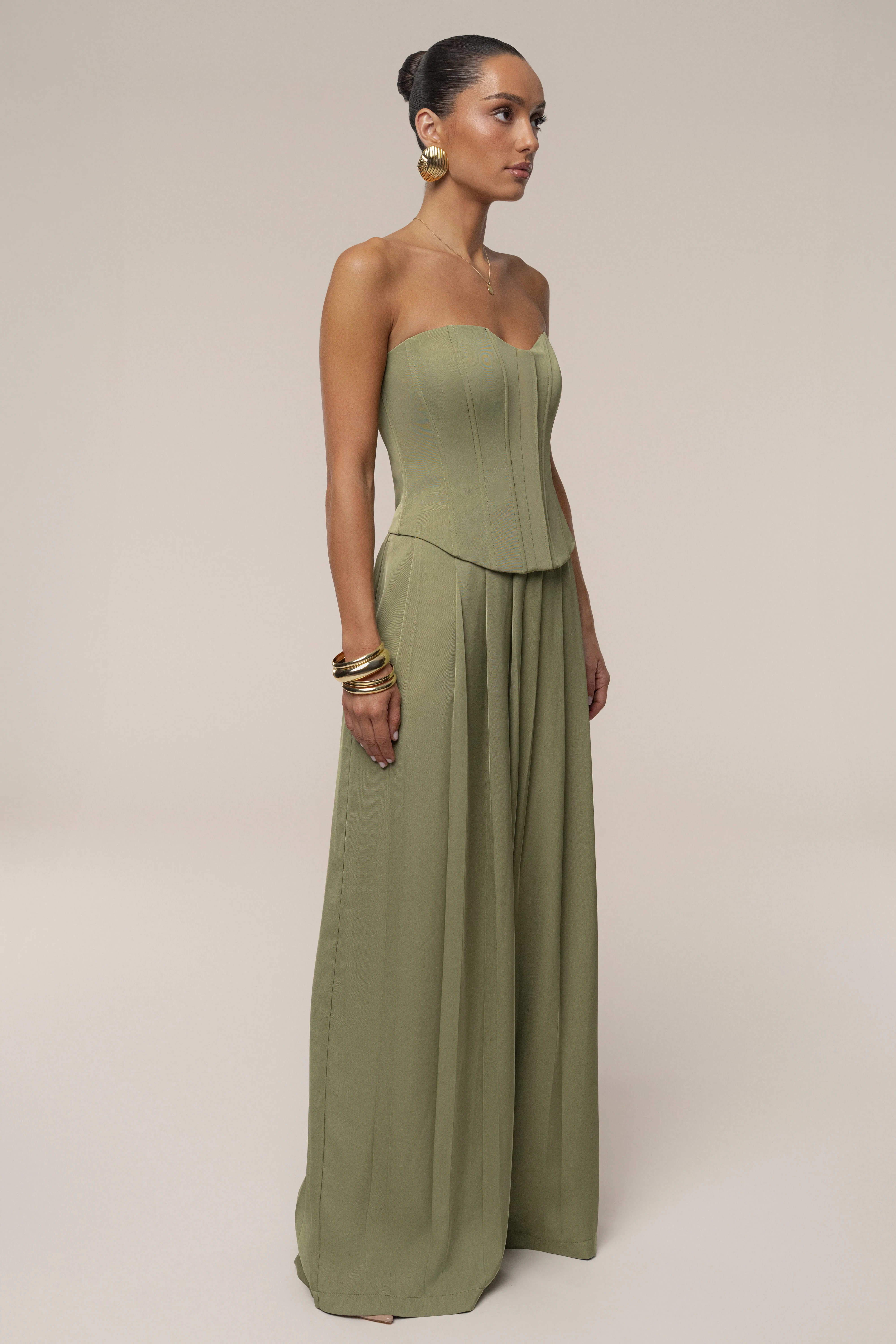 Olive Clara Wide Leg Pleated Trousers - Image 5