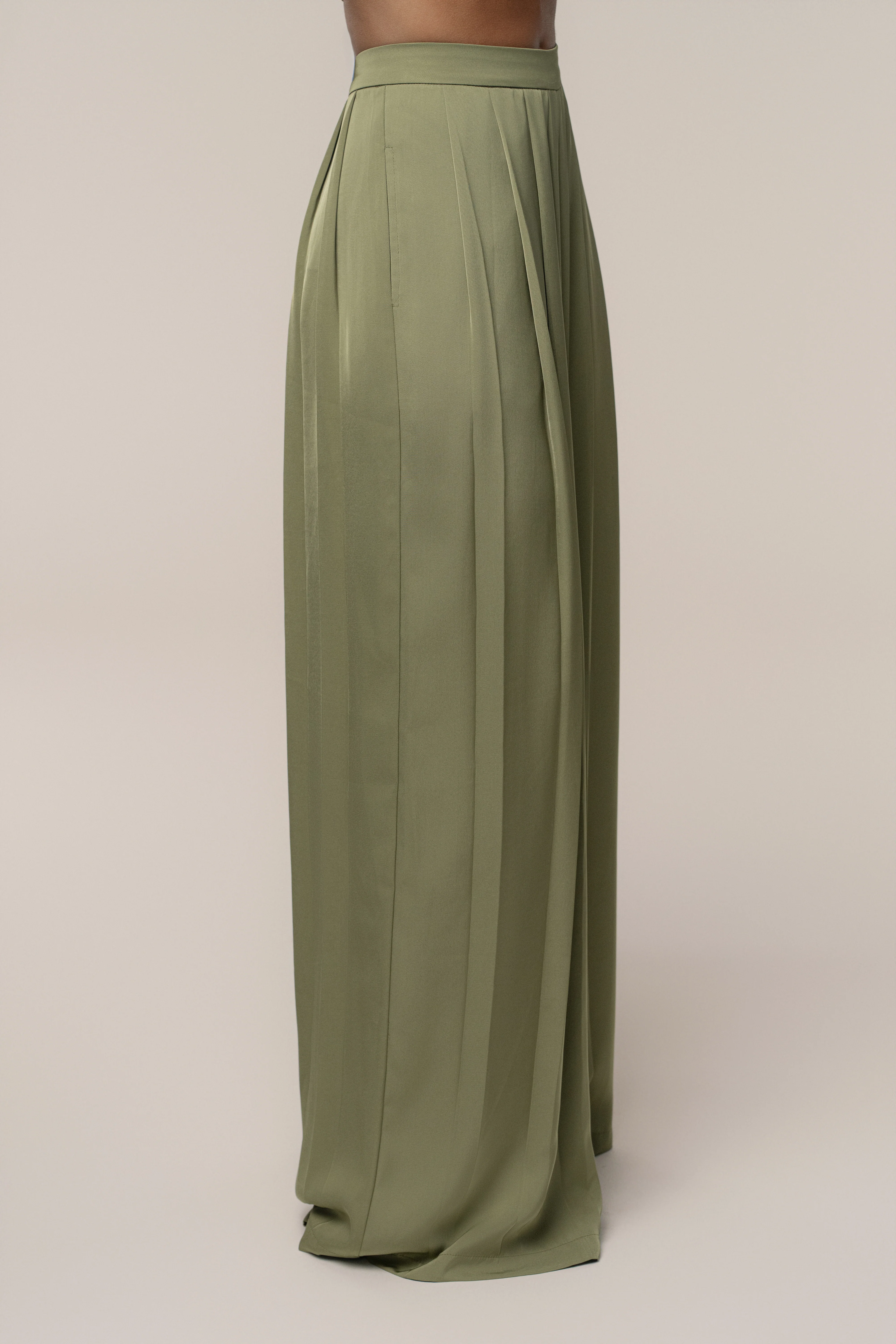 Olive Clara Wide Leg Pleated Trousers - Image 6