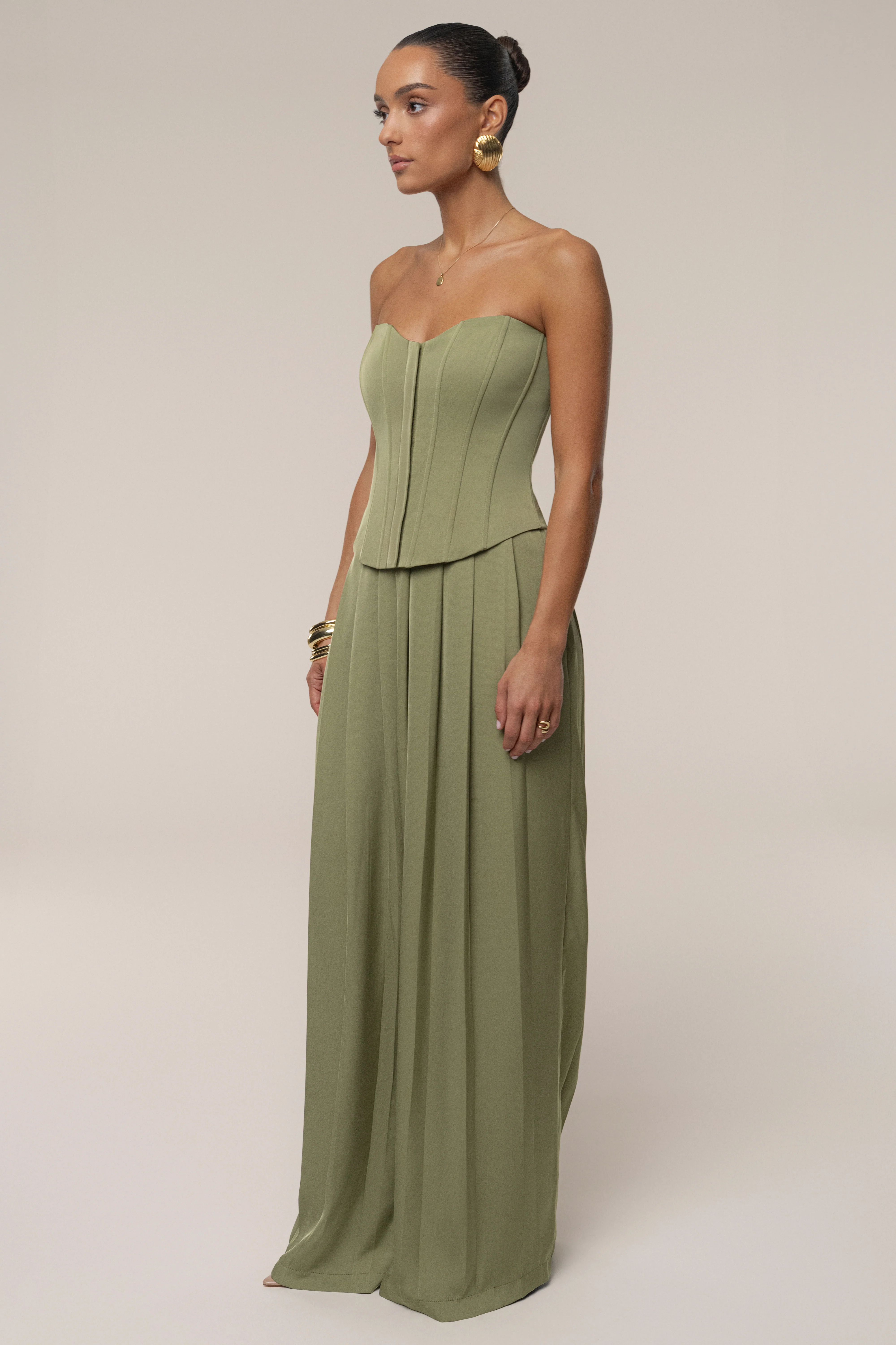 Olive Clara Wide Leg Pleated Trousers - Image 7