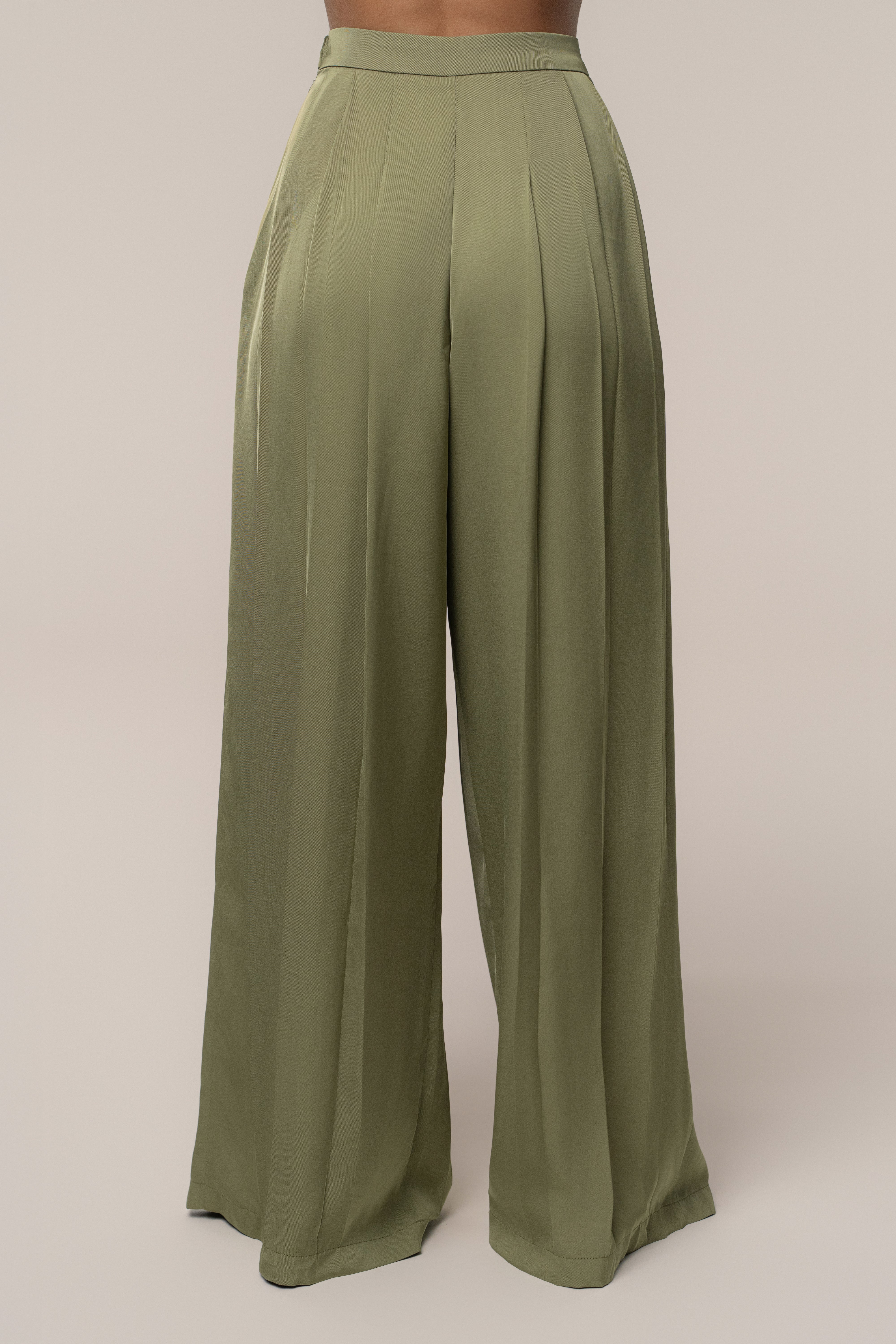 Olive Clara Wide Leg Pleated Trousers - Image 8