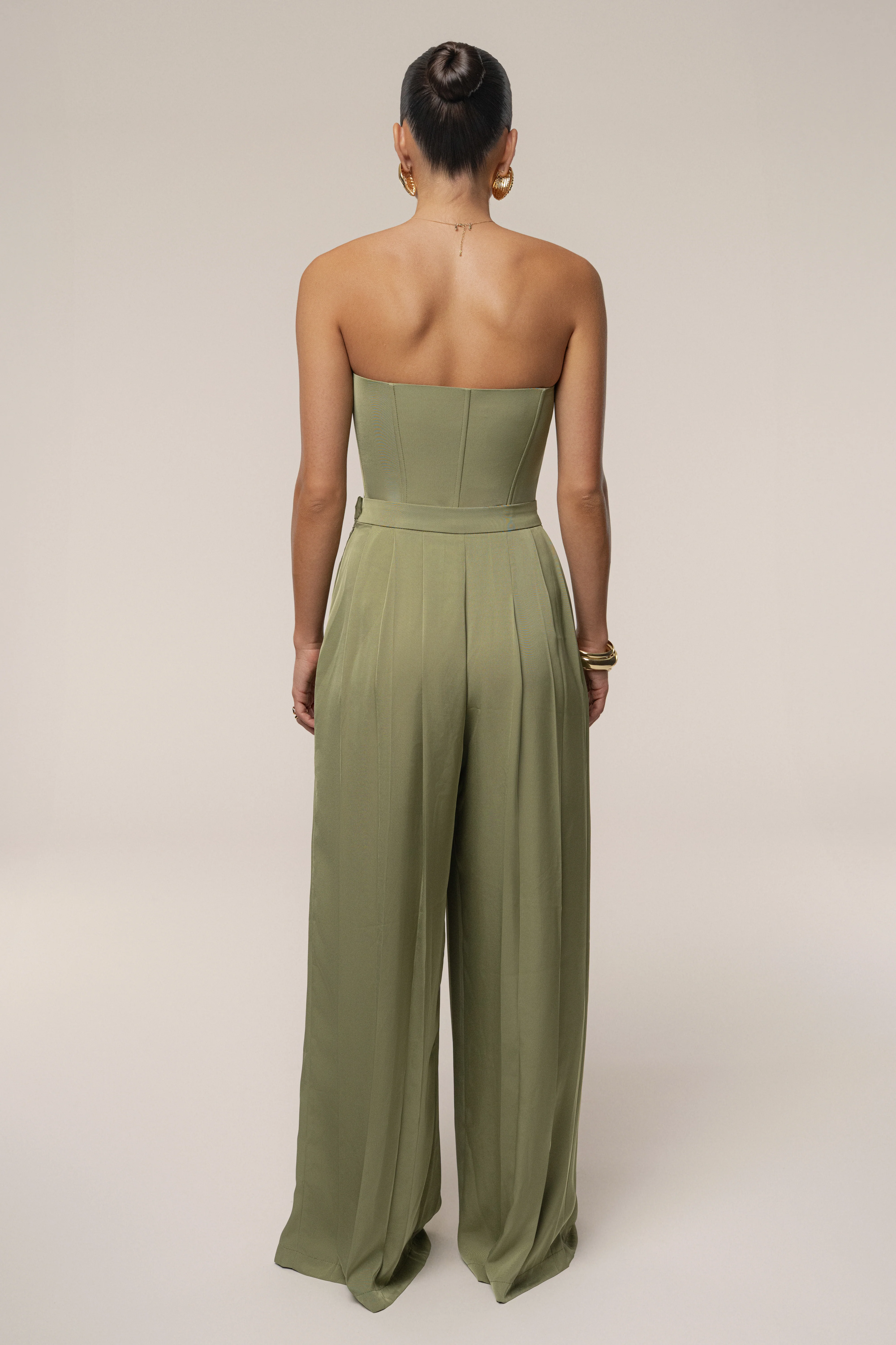 Olive Clara Wide Leg Pleated Trousers - Image 9