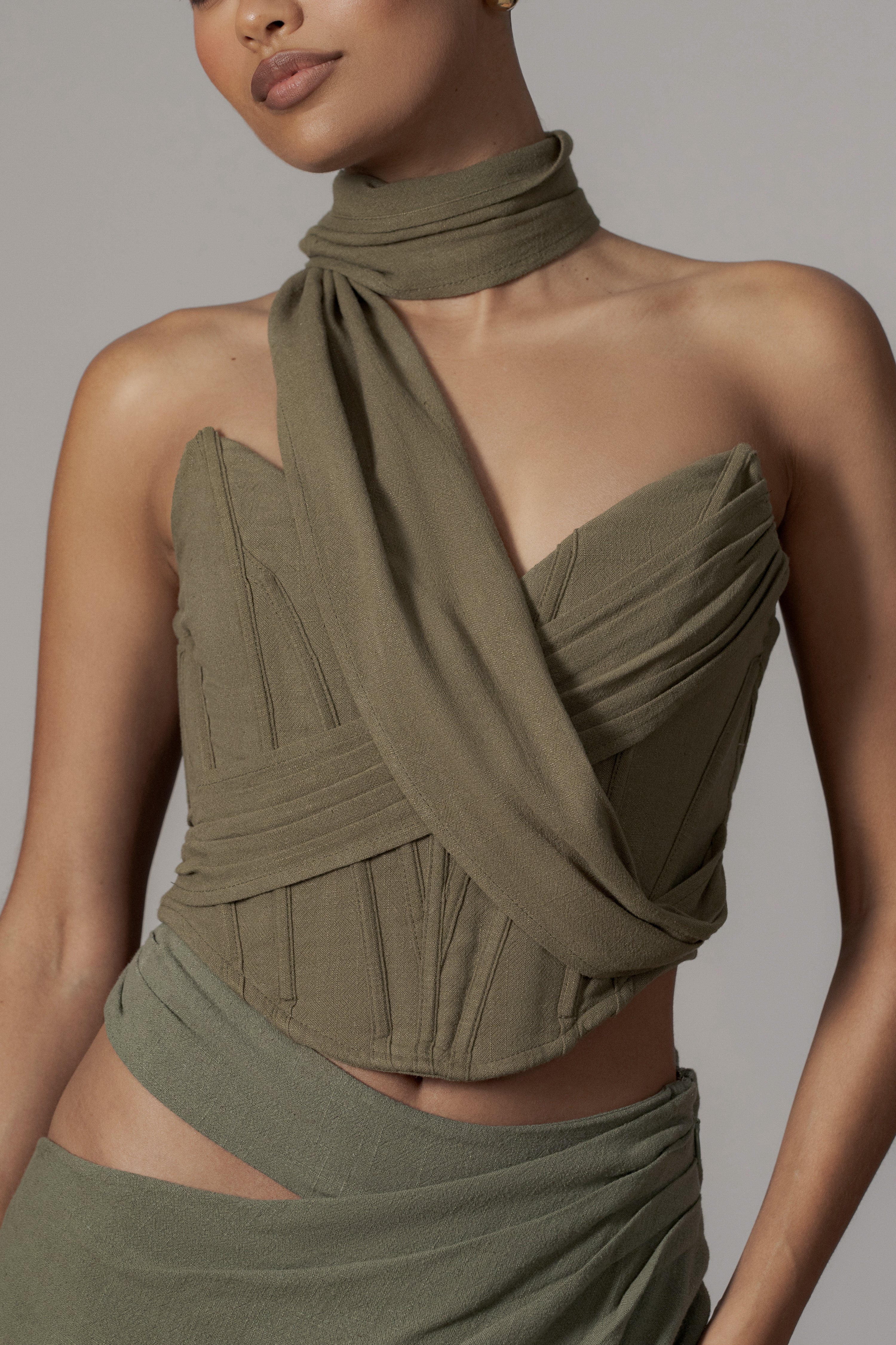 Olive Coastal Bliss Linen Bustier - Image 10