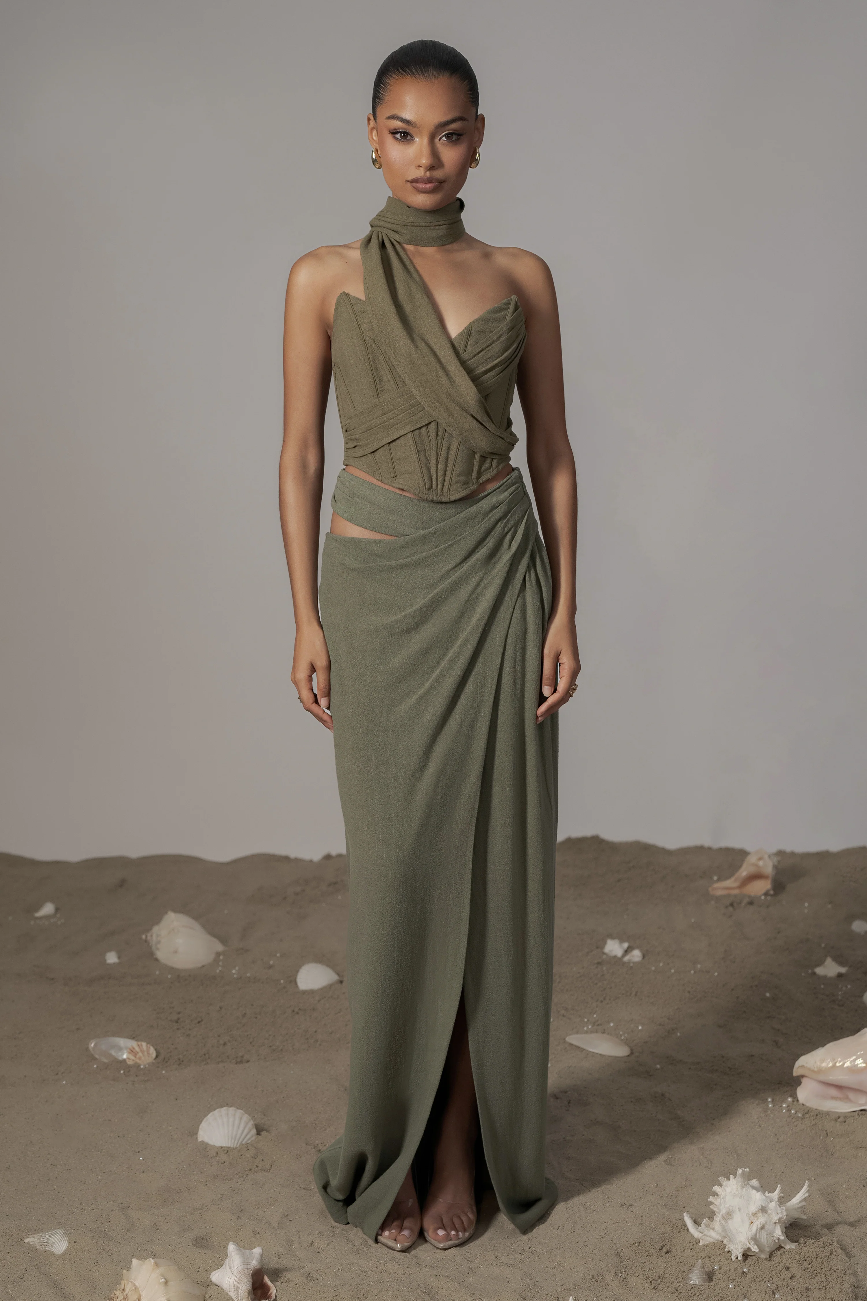 Olive Coastal Bliss Linen Bustier - Image 3