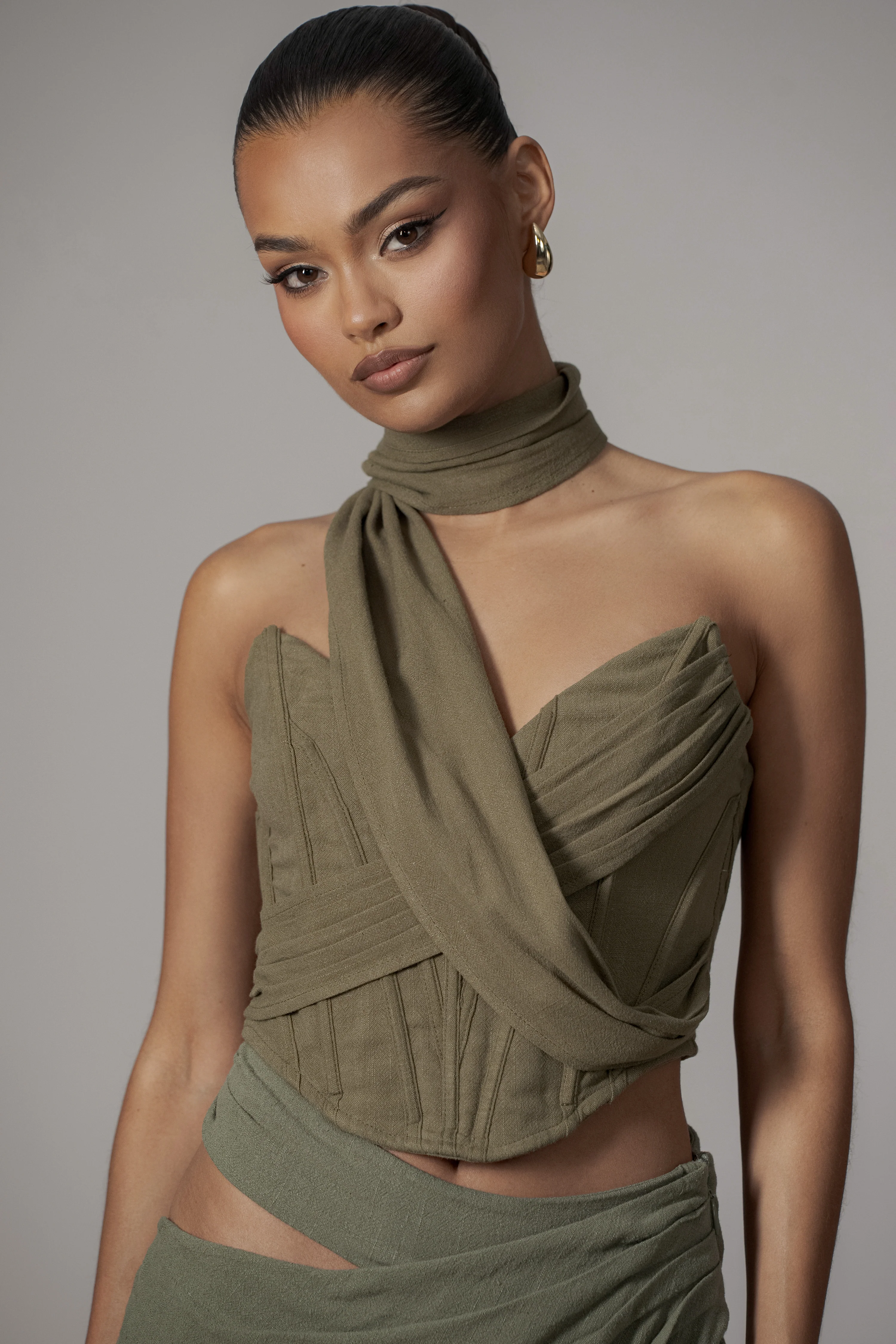 Olive Coastal Bliss Linen Bustier - Image 4