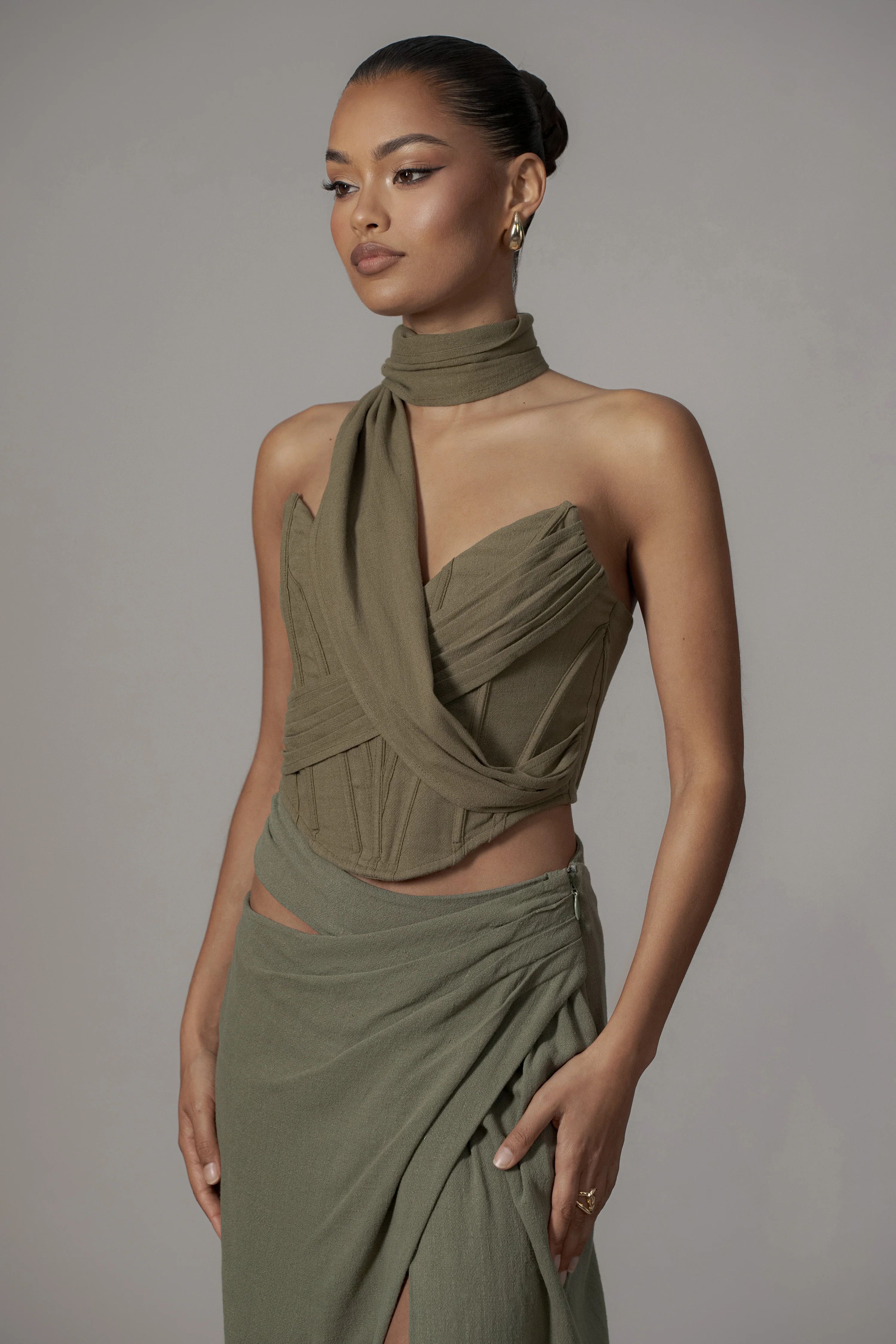 Olive Coastal Bliss Linen Bustier - Image 6