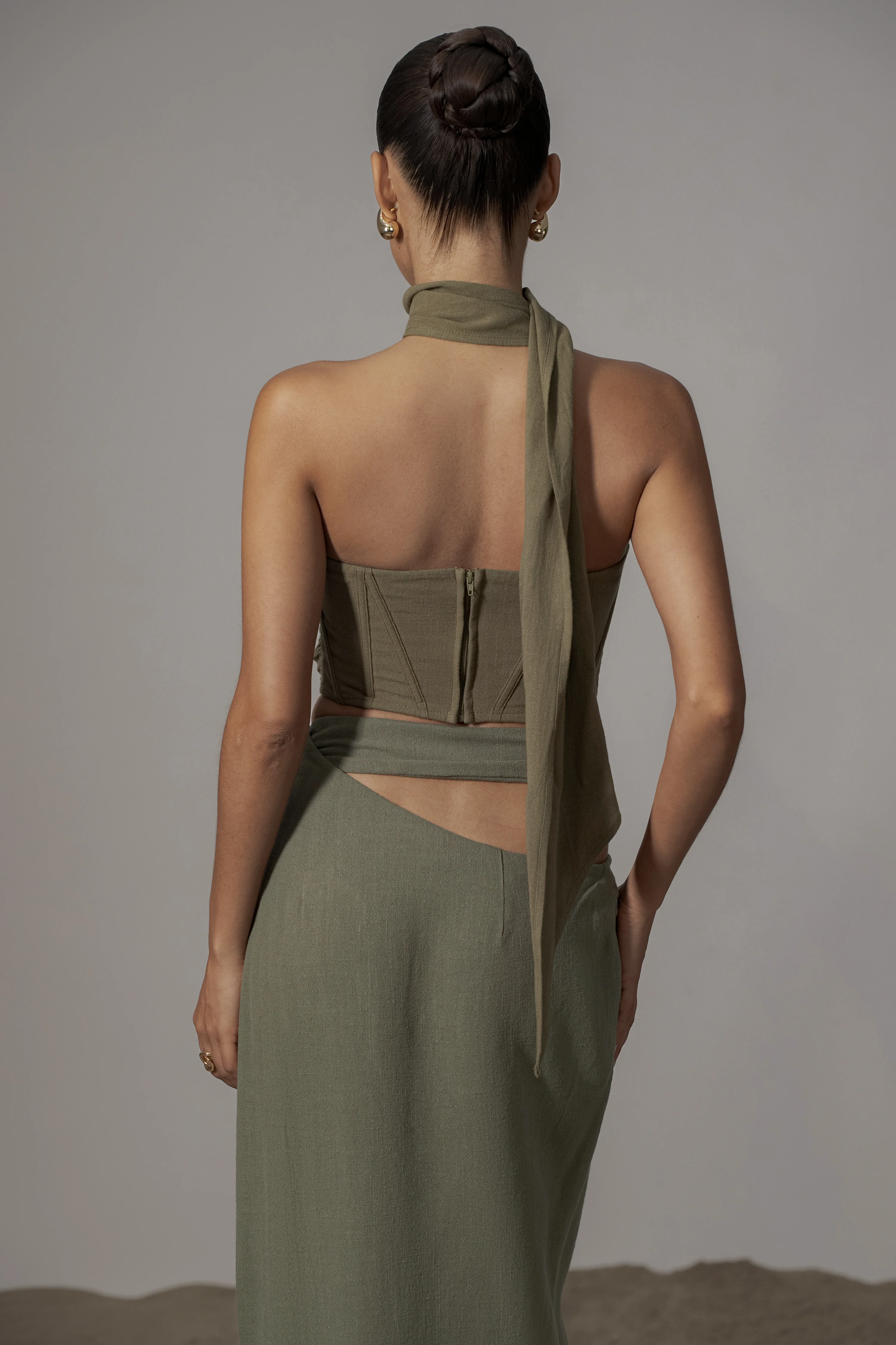 Olive Coastal Bliss Linen Bustier - Image 9