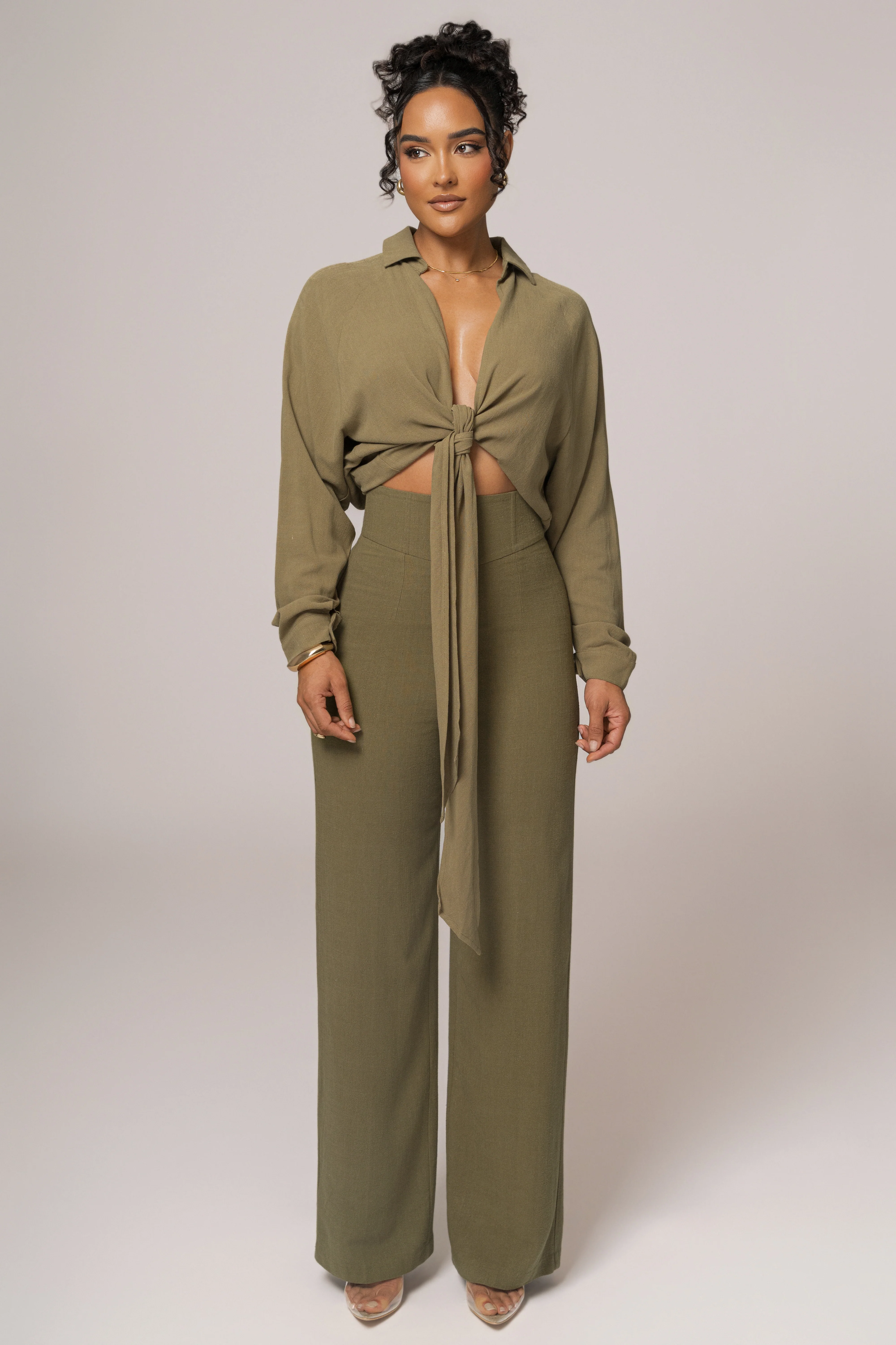 Olive Soho Front Tied Woven Top - Image 2