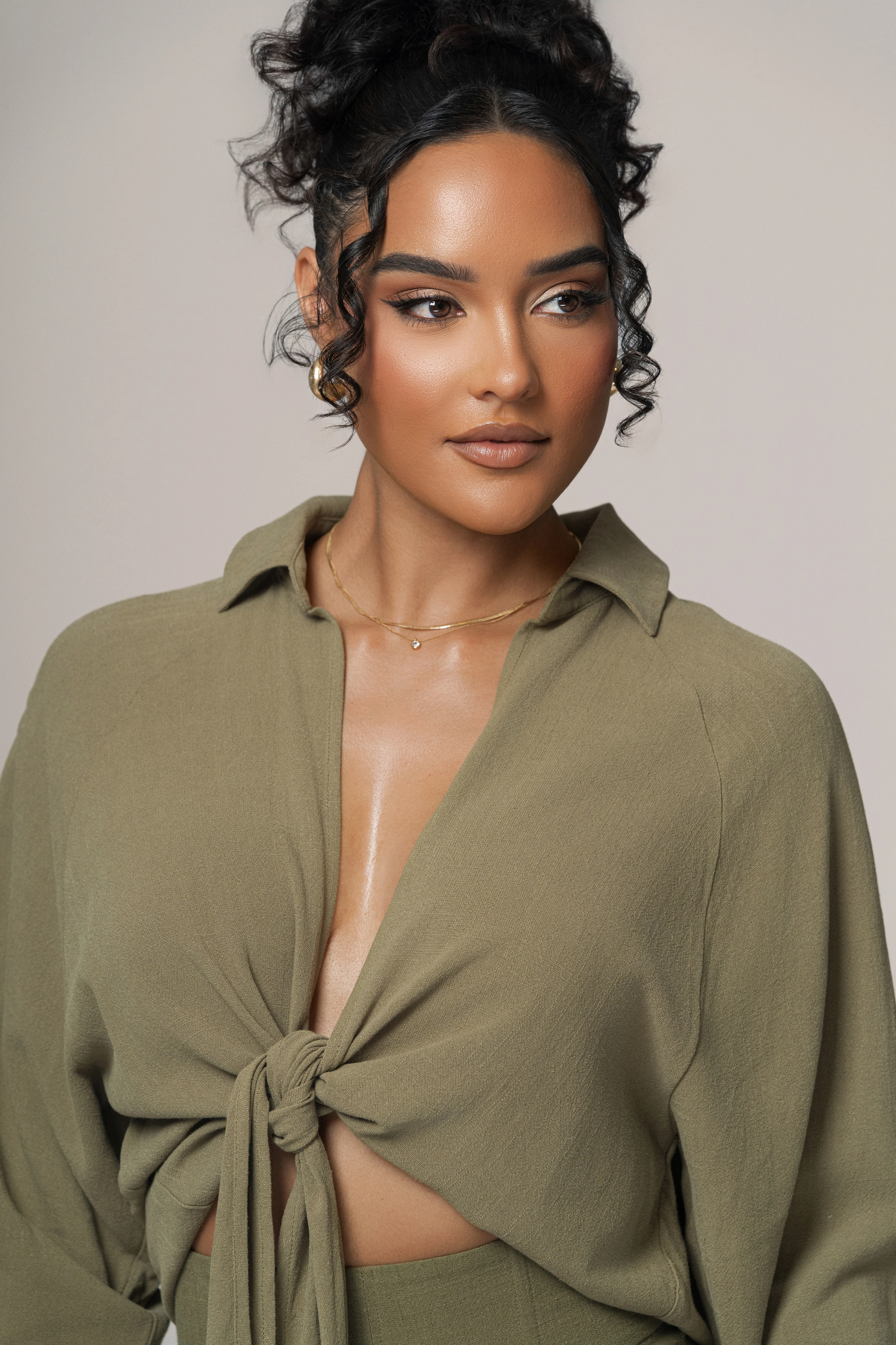 Olive Soho Front Tied Woven Top - Image 4