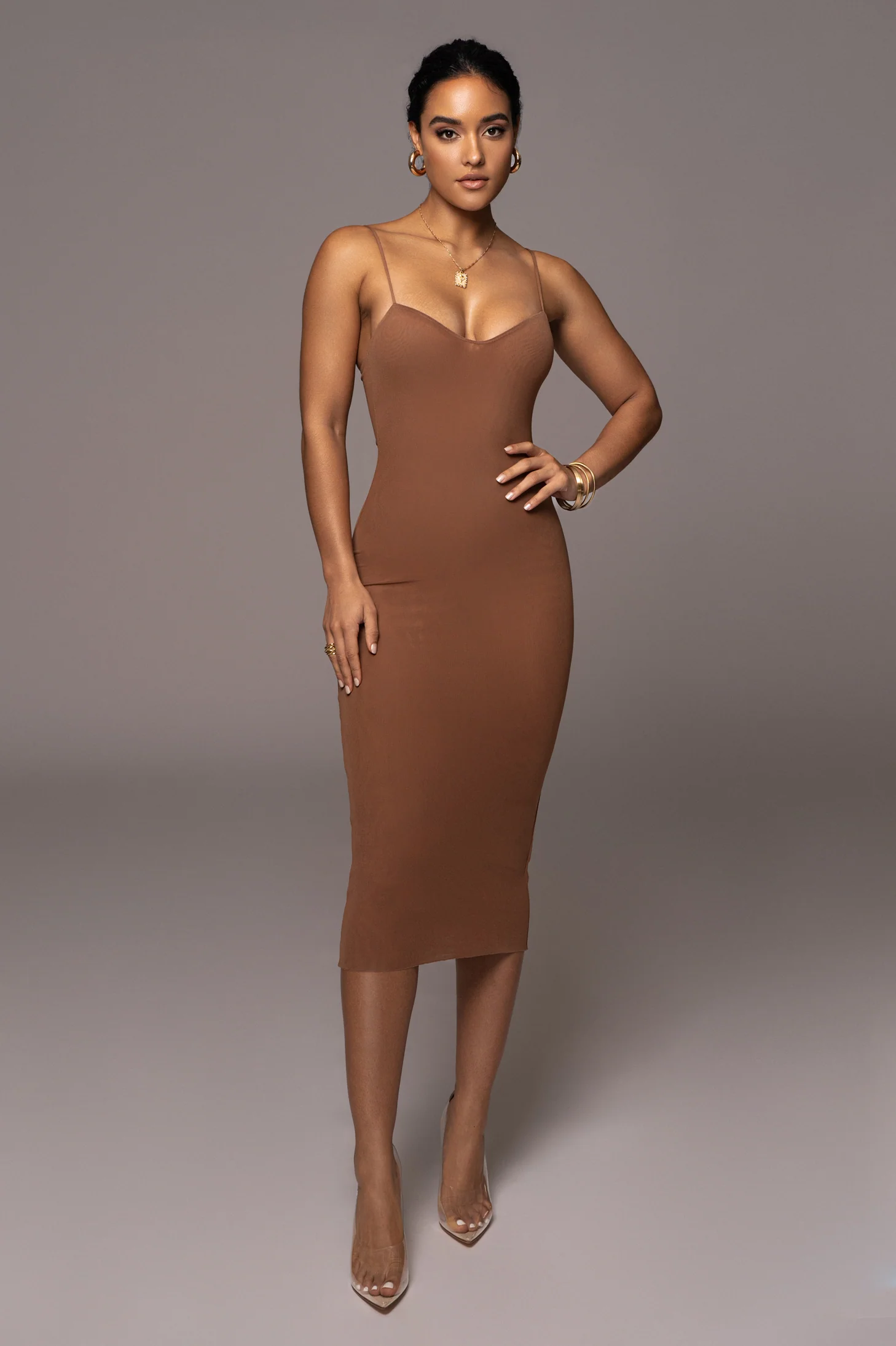 Pecan Rochelle Mesh Midi Dress - Image 3