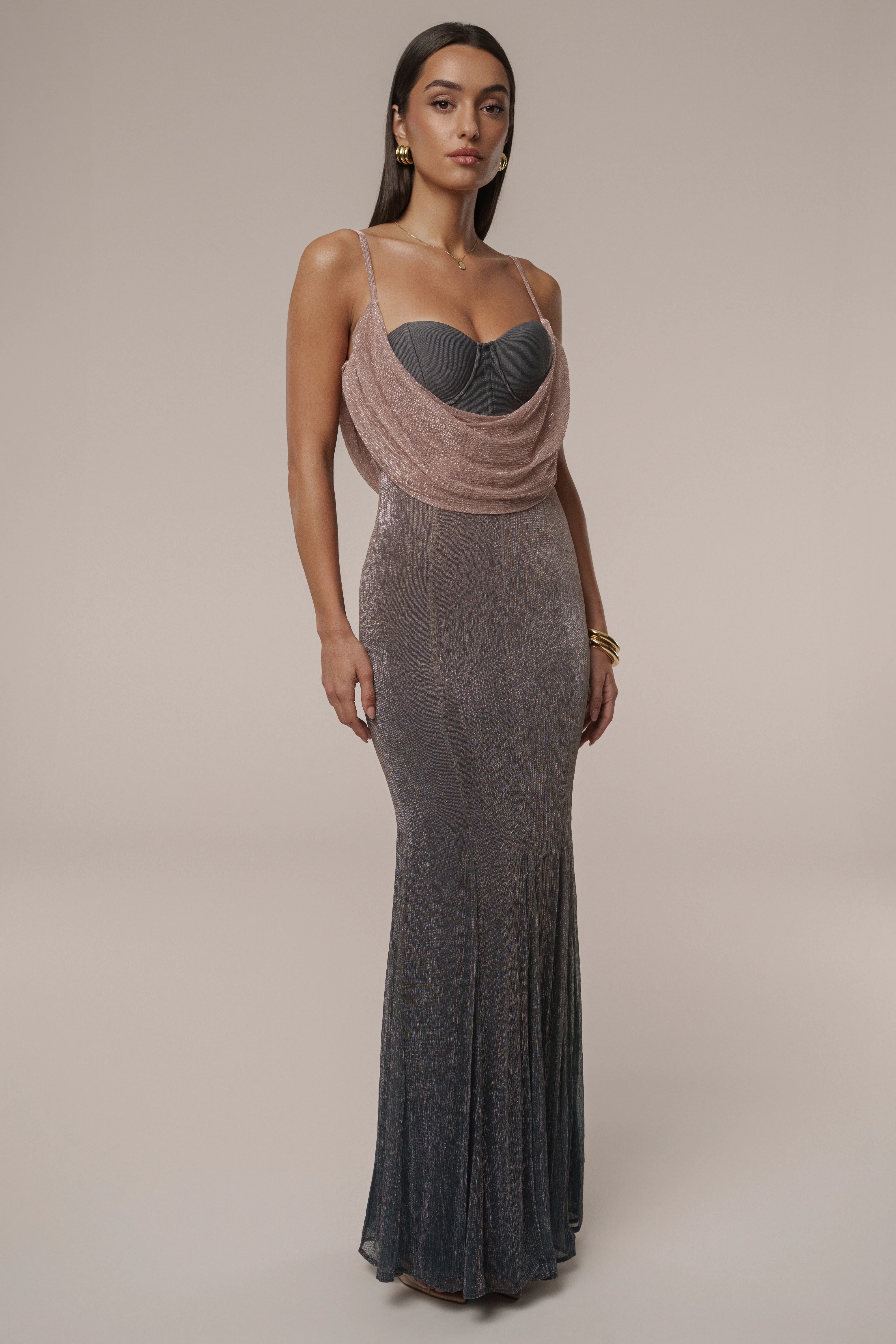 Pink Dusk Shimmery Nights Maxi Dress