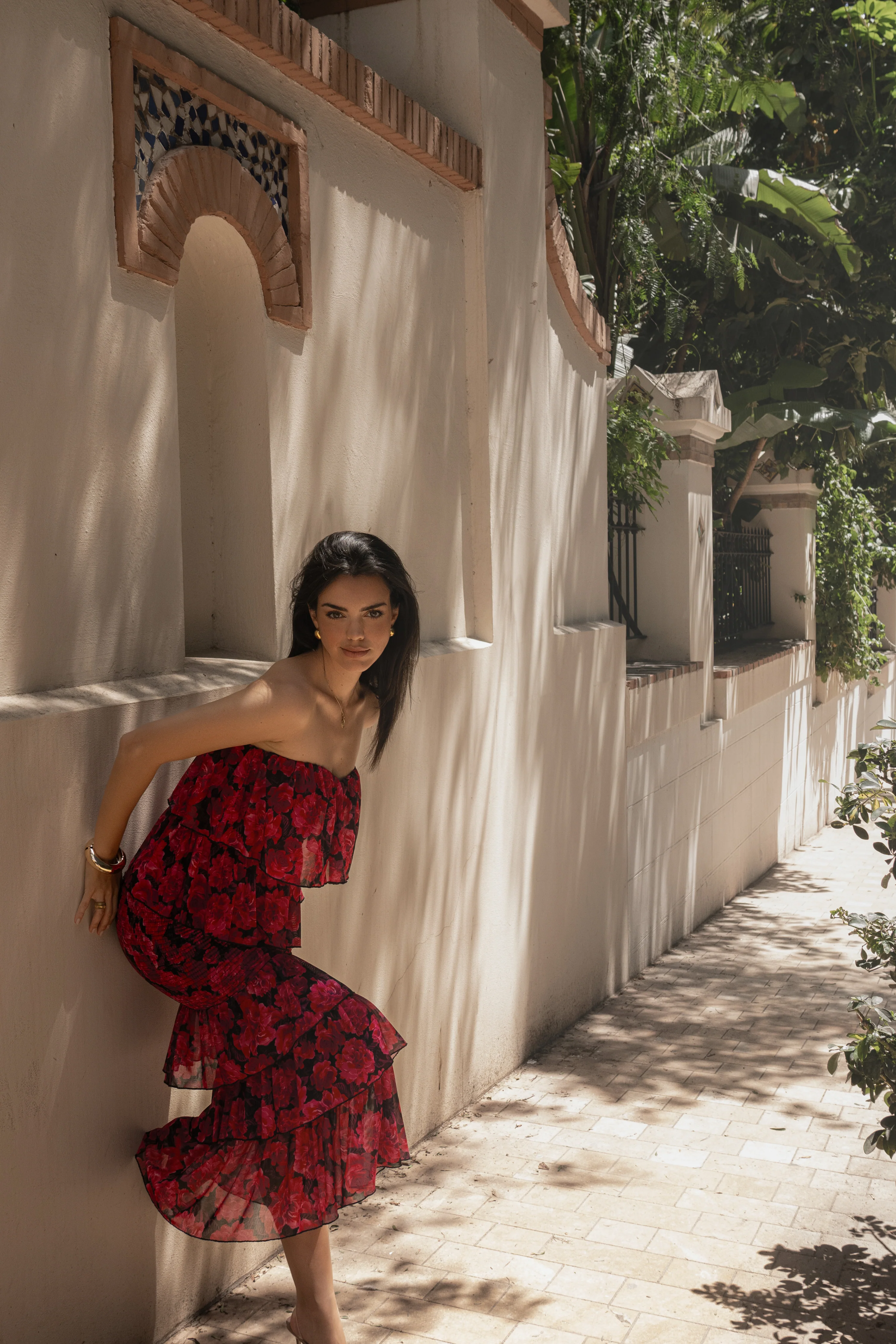 Pink Floral Casa Blanca Ruffle Dress - Image 11