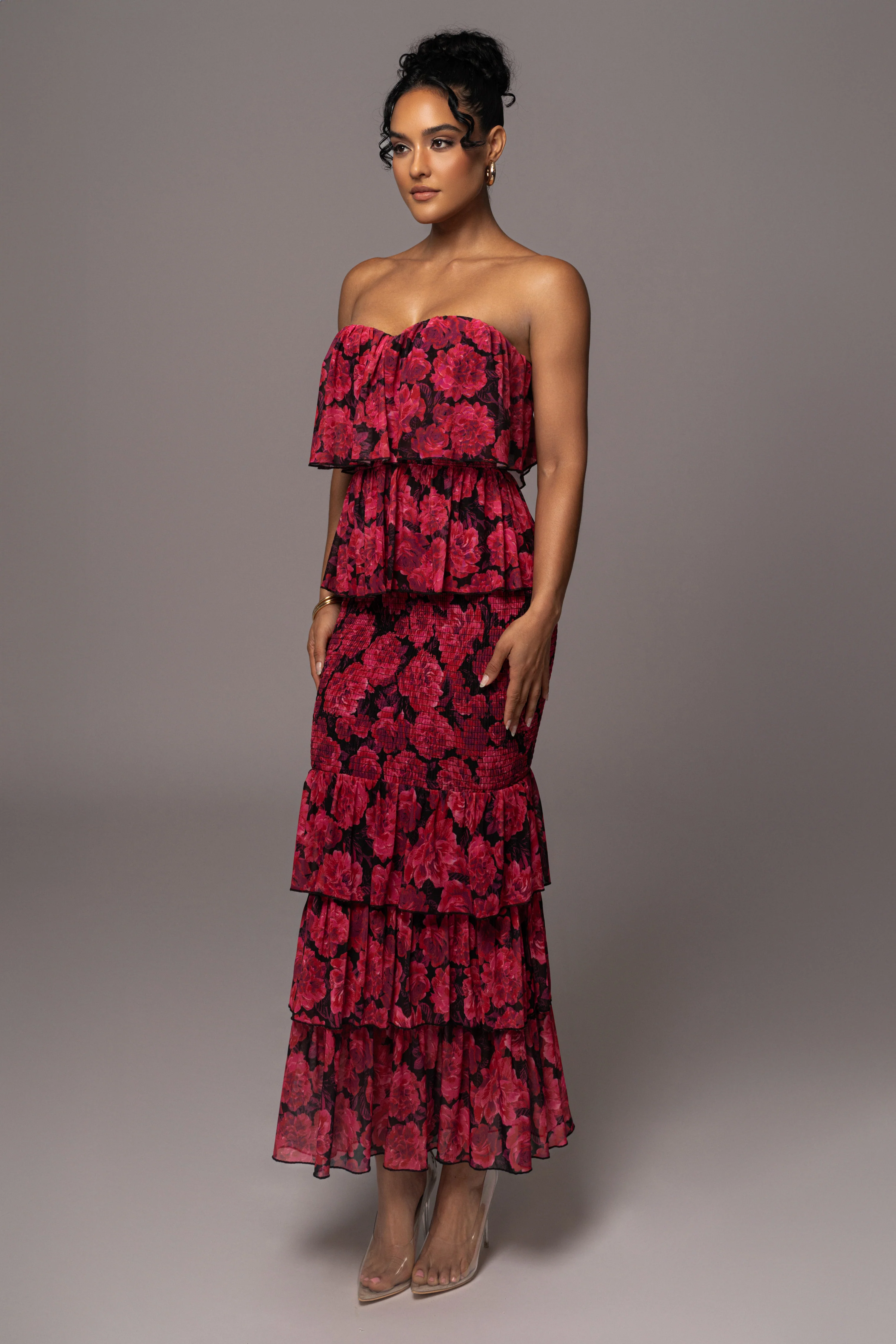 Pink Floral Casa Blanca Ruffle Dress - Image 13