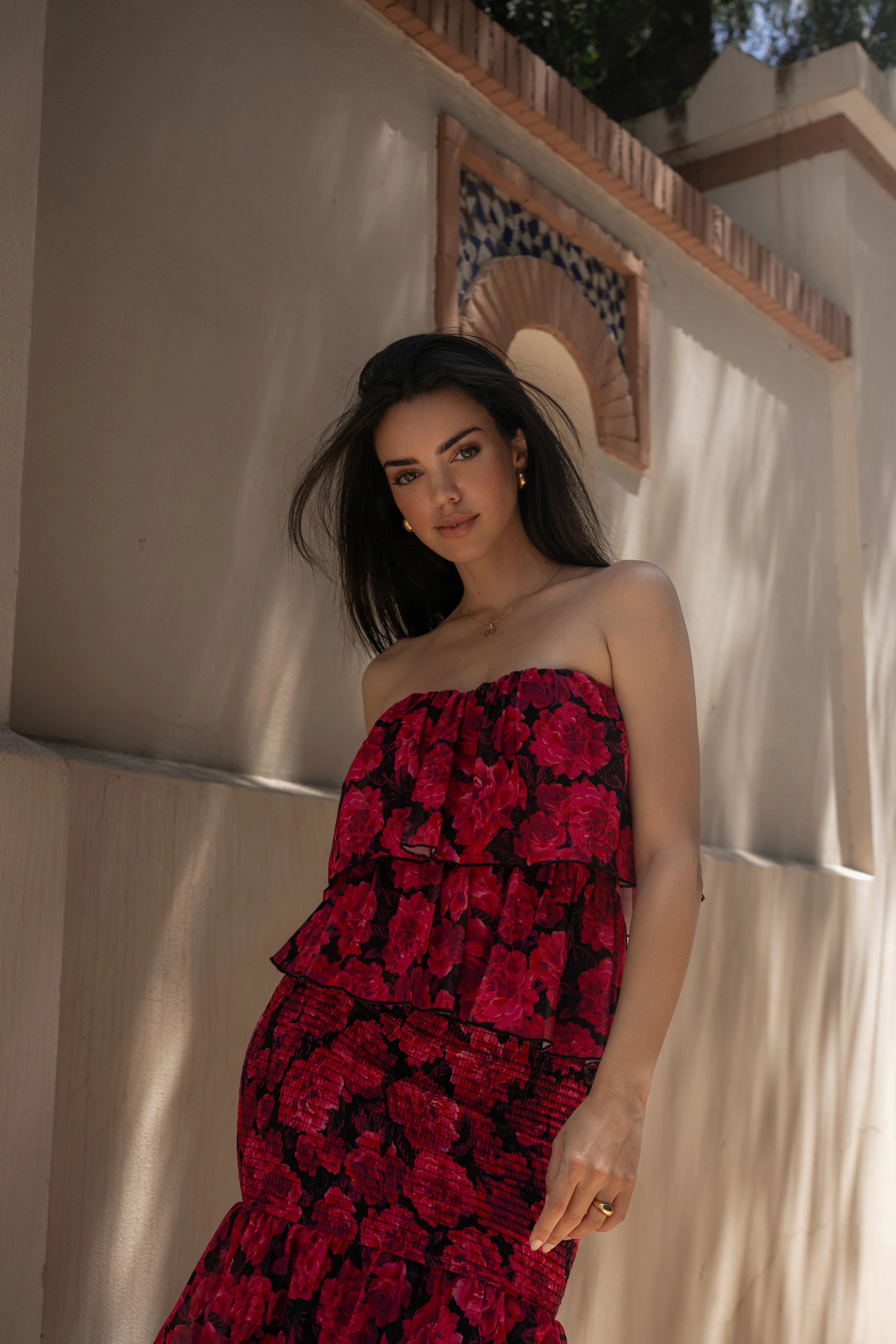 Pink Floral Casa Blanca Ruffle Dress - Image 5