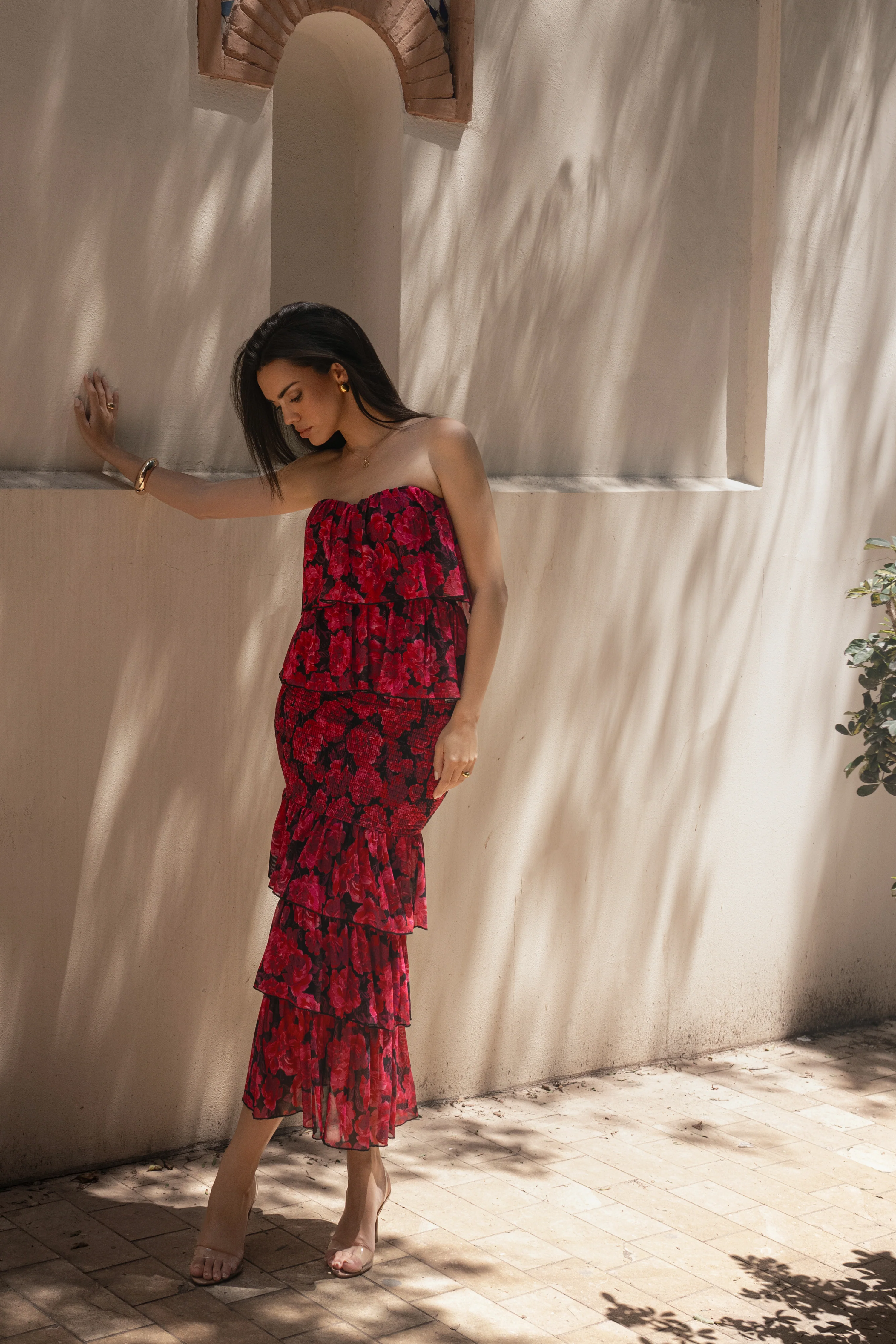 Pink Floral Casa Blanca Ruffle Dress - Image 6