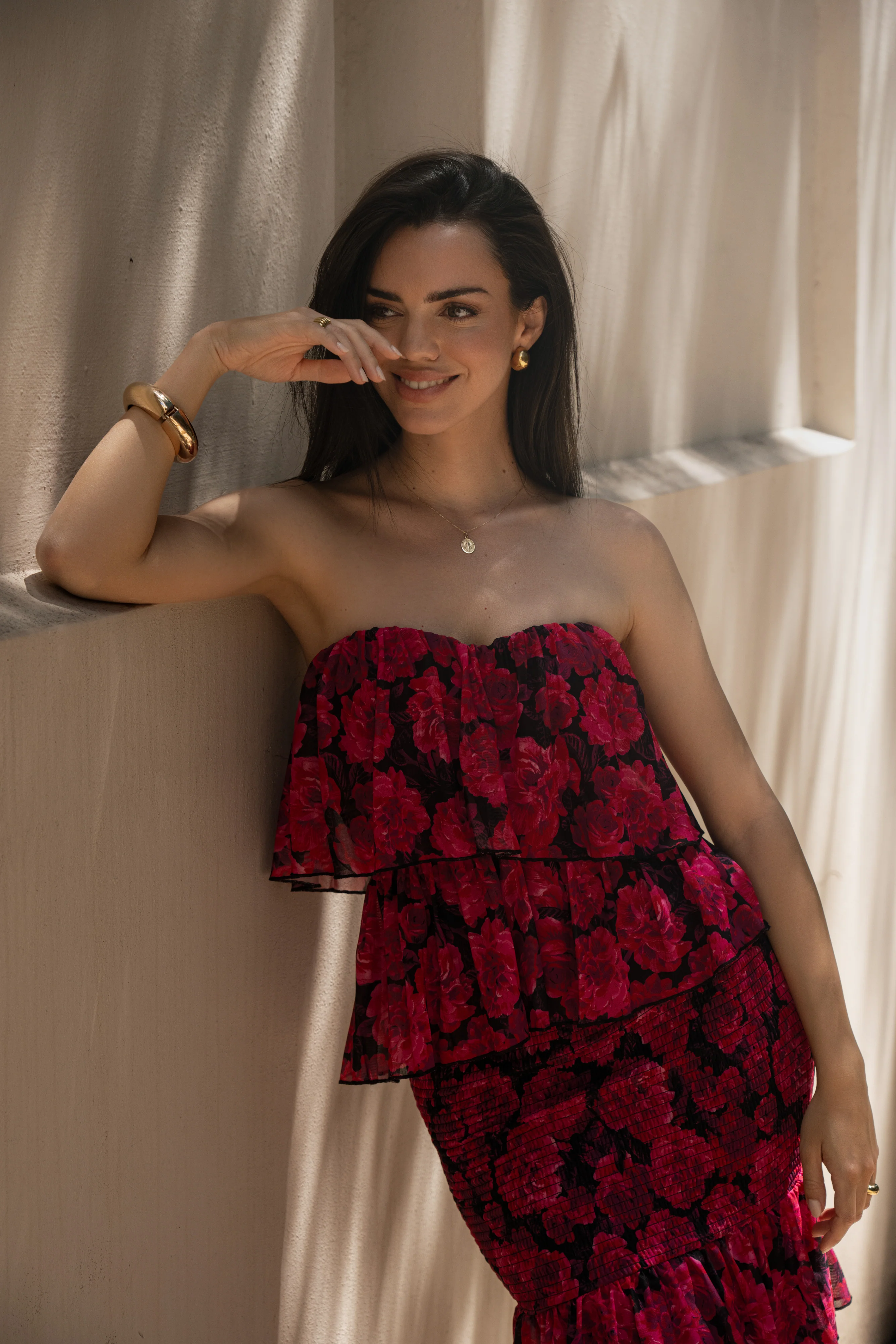Pink Floral Casa Blanca Ruffle Dress - Image 9