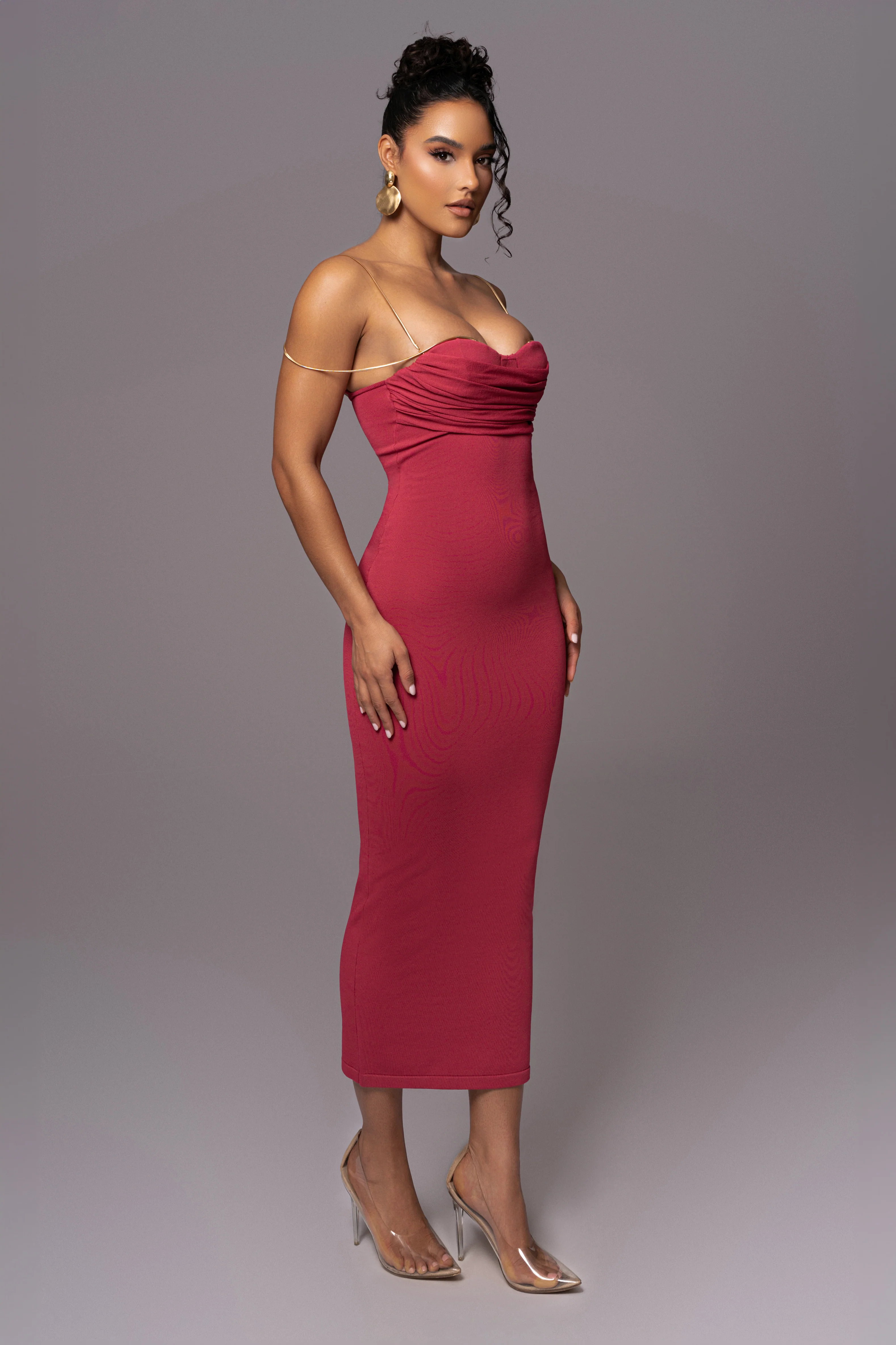 Pink La Lune Drape Midi Dress - Image 13