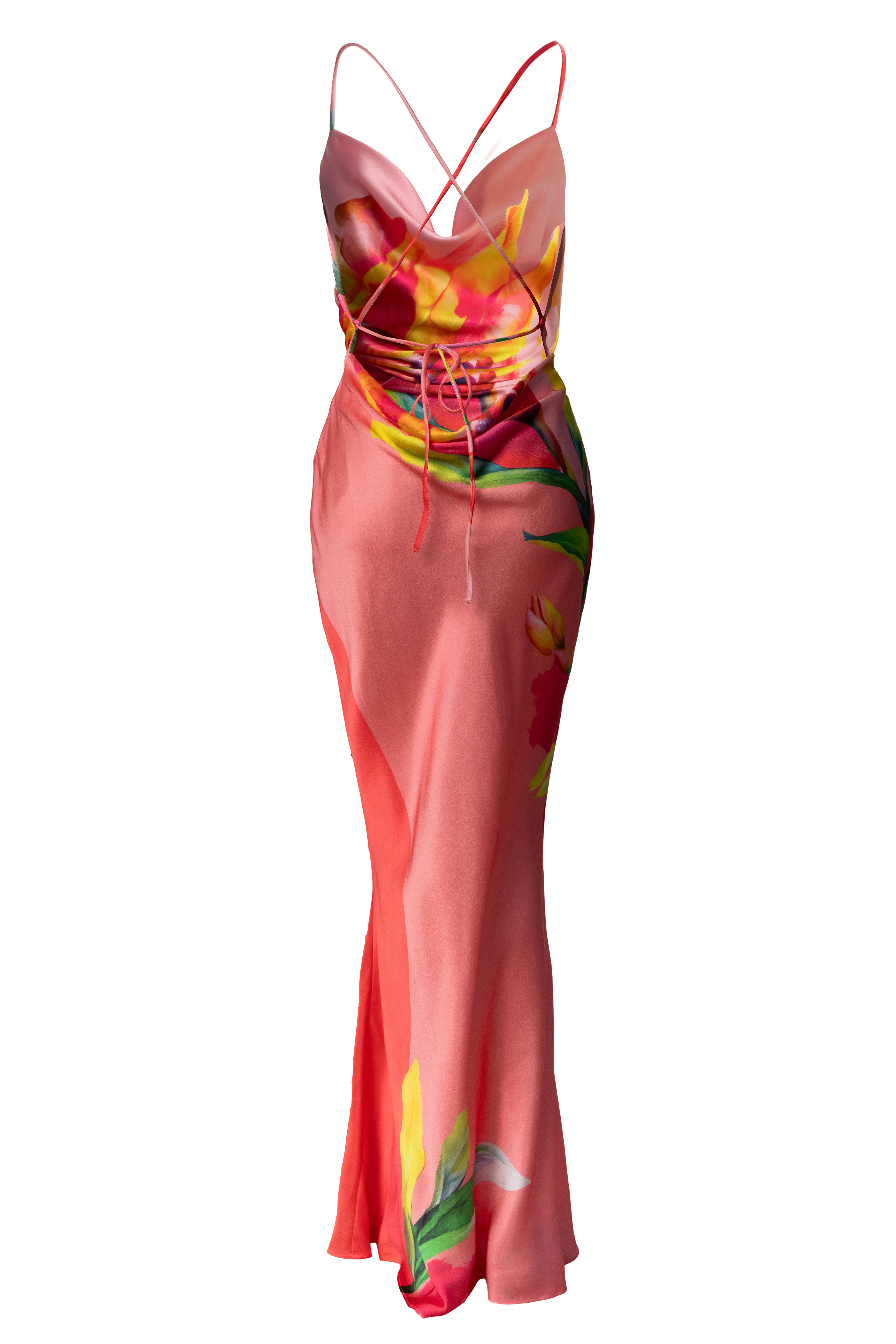 Pink Satin Floral Print Maxi Dress - Image 6