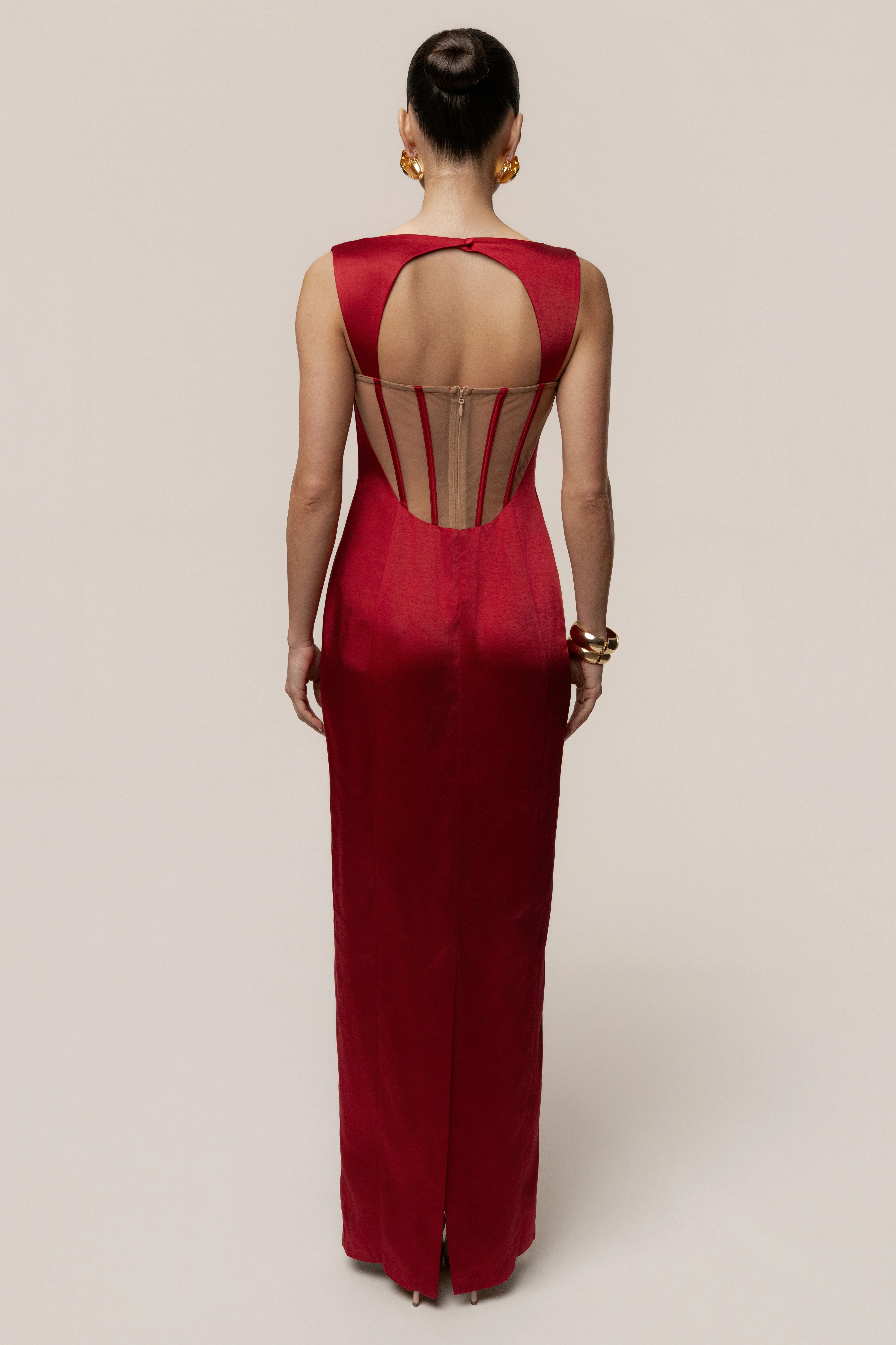Red Amour Satin Maxi Dress - Image 2